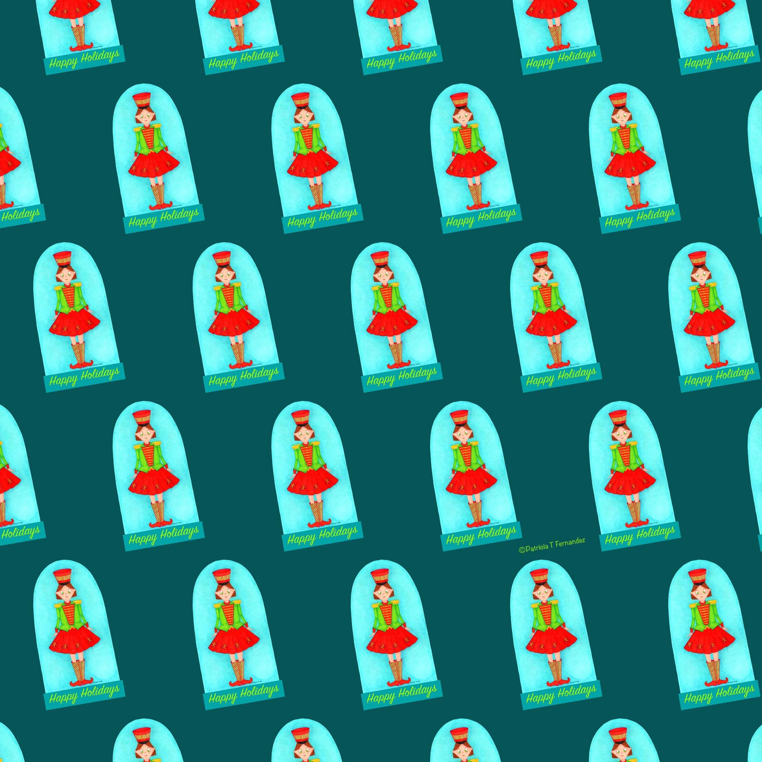 The Nutcracker Doll Pattern, Deep Aqua Background