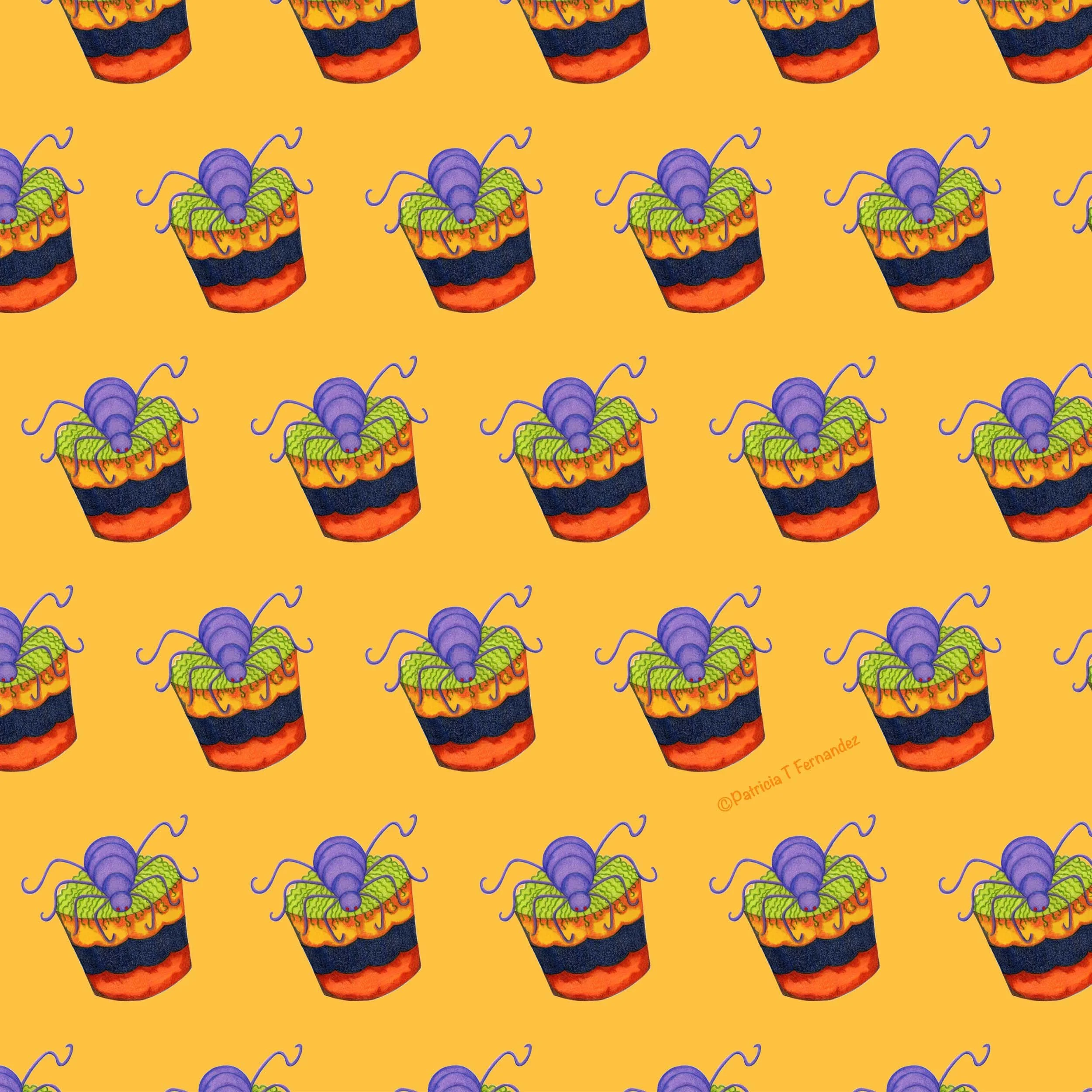 Halloween Spider Cupcake Pattern, Maize Background