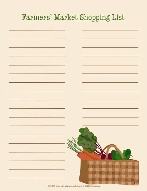 Farmers' Market Shopping List - Vegetables