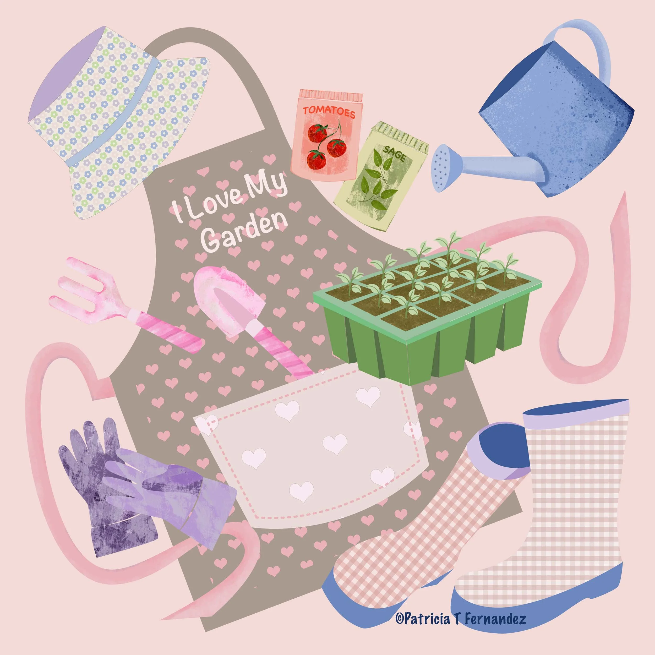 Gardening Tools, Digital illustration