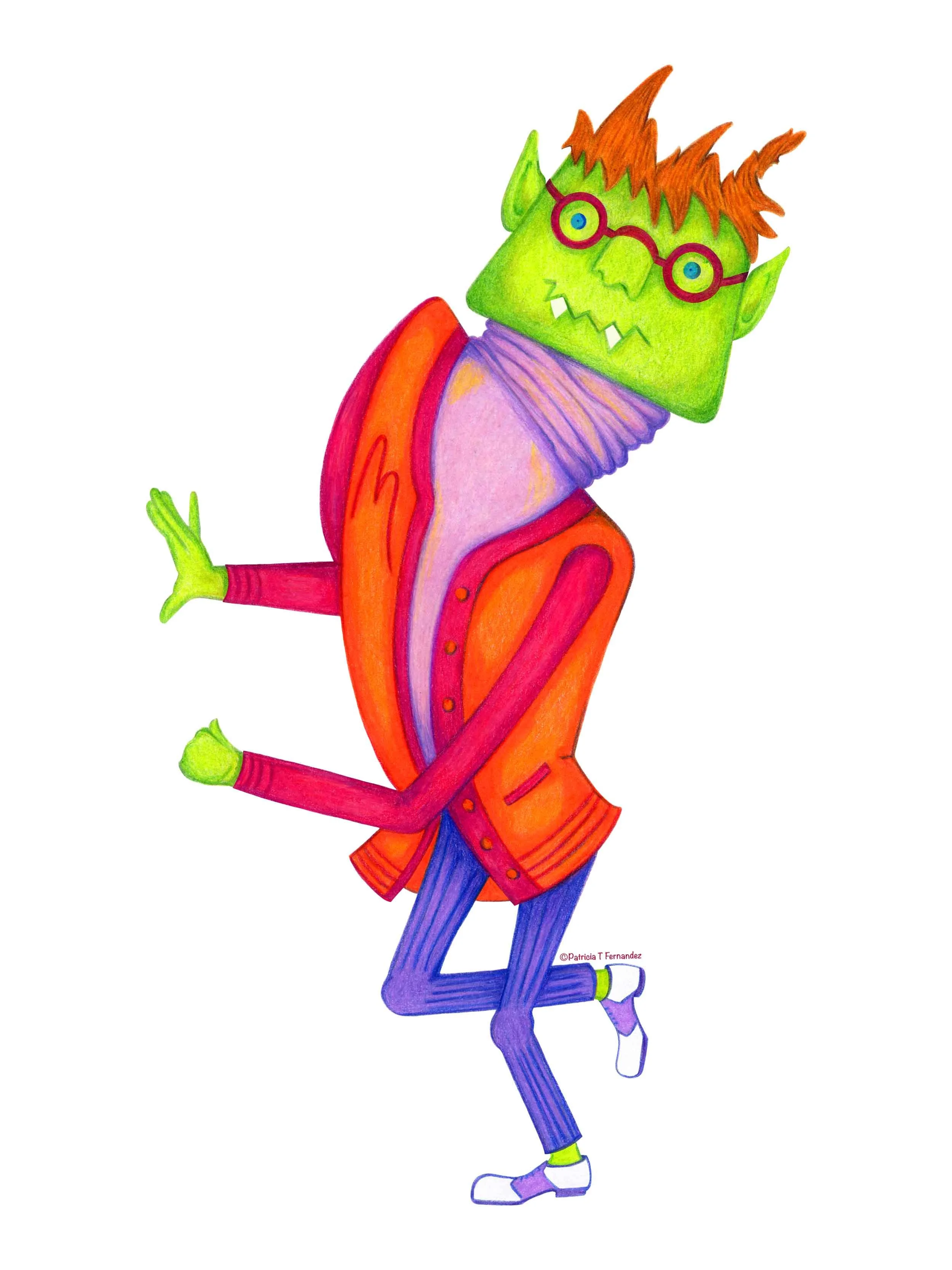 Halloween Varsity Green Monster, Color Pencils Illustration