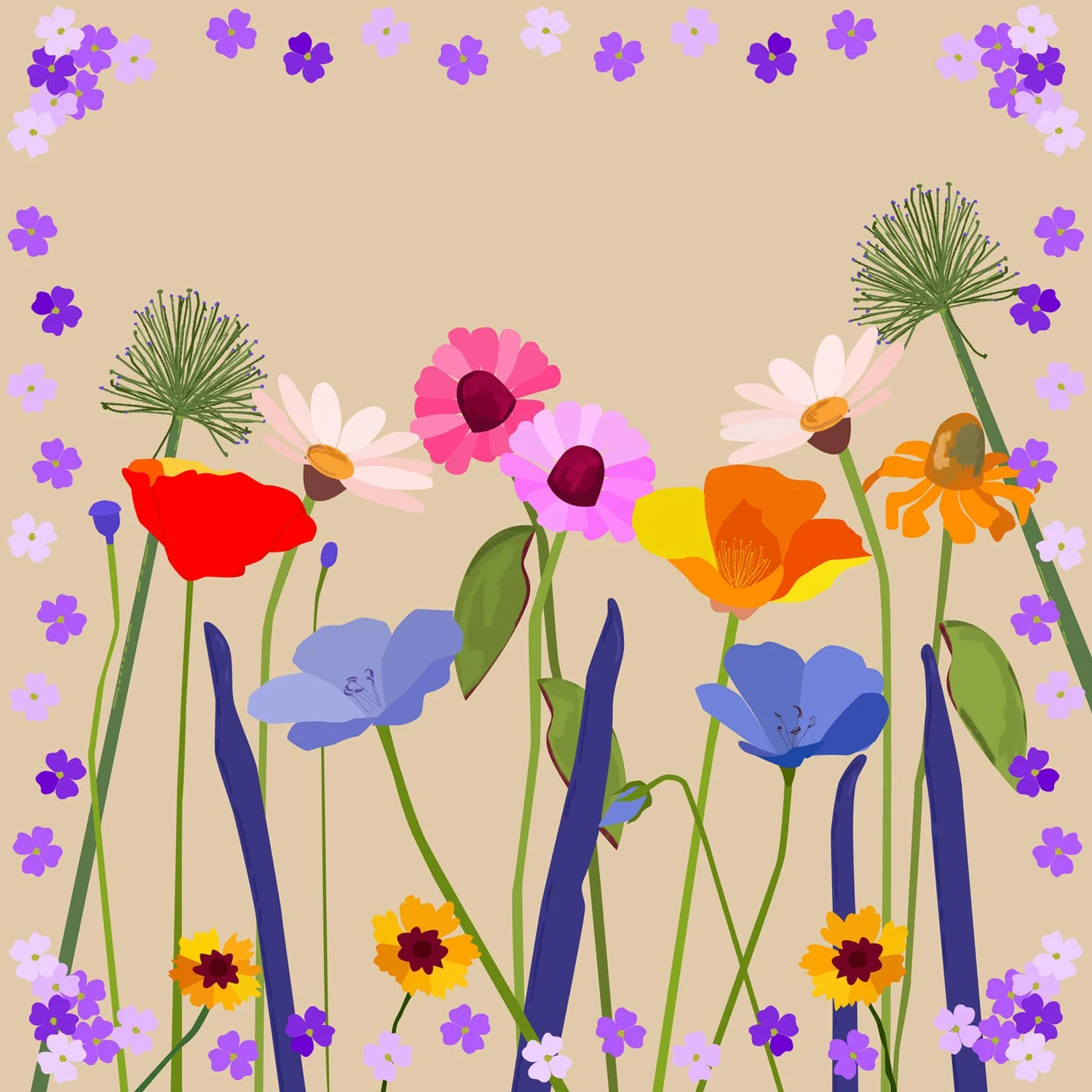 Wildflowers Collage, Digital illustration