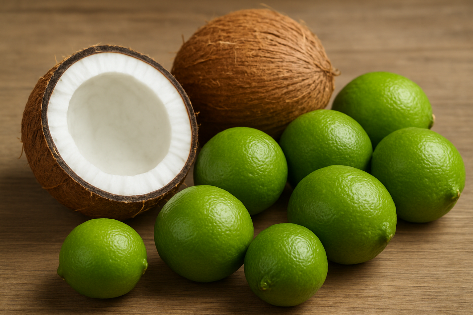 Coconuts and Limes on Rustic Wood.png