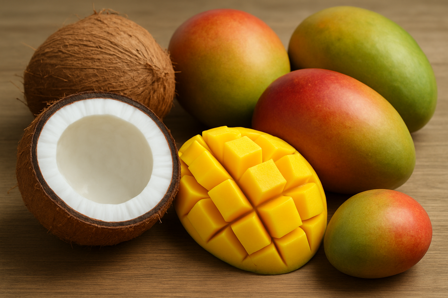 Tropical Fruits on Wooden Surface.png