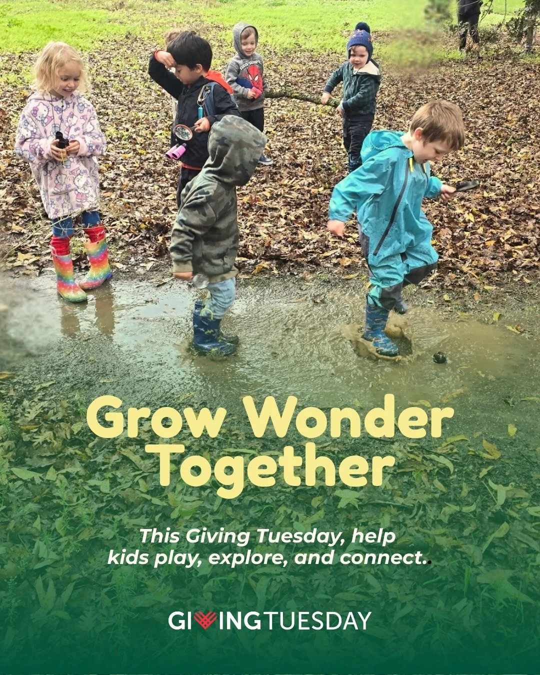 This Giving Tuesday, help more families discover the magic of outdoor play! 🌱

We have big plans to expand our programming in 2026 but we can only do that with your support! Plus, each dollar gets us closer to permanent space too!

Early giving star