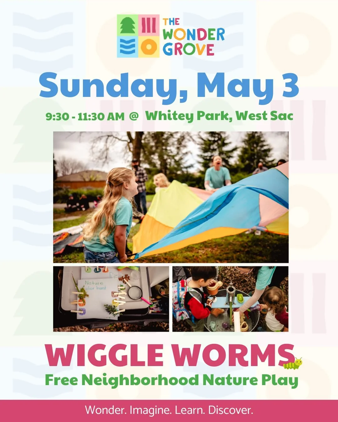 🌿🐛 Wiggle Worms is back! 🐛🌿

Join us for a morning of free neighborhood nature play at Whitey Park!

We&rsquo;ll have unstructured play, art, science, songs, nature exploration, and story time&mdash;everything little ones need to learn, explore, 