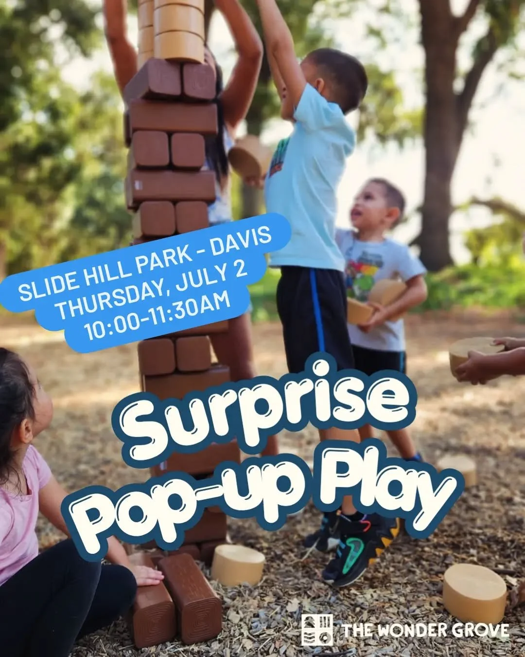 Davis you're up next! Your neighborhood was nominated and we are on the way. 

📍 Slide Hill Park
  1525 Tulip Lane, Davis
🗓 July 2
⏰️ 10:00-11:30am

👀 P.S. Our next suprise pop-up play is ✨️ just around the river Bend✨️!

#surprisepopup #playinyou
