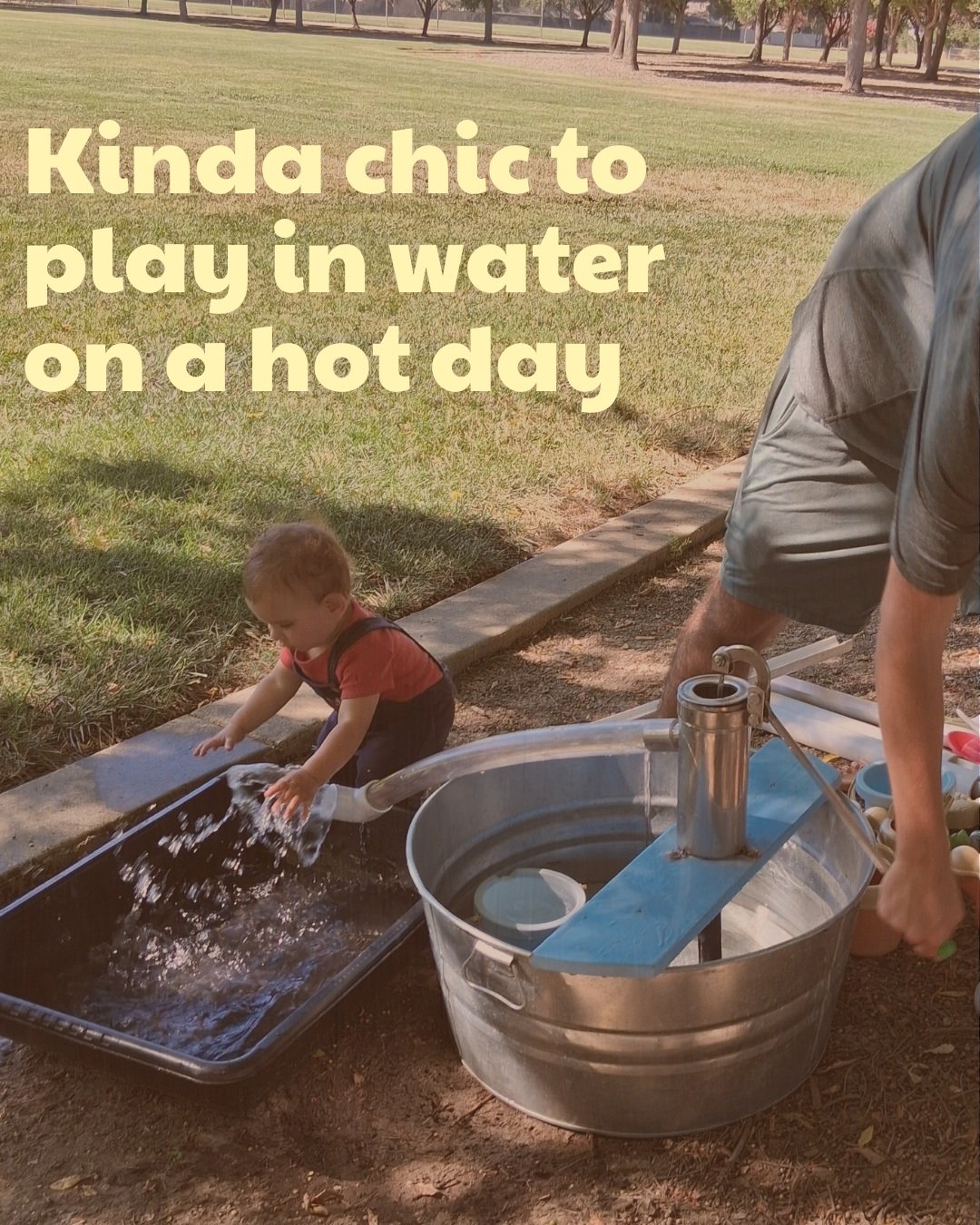 Kinda chic to make a mess. 💦
Kinda chic to play outside. 🌿
Kinda chic to let them figure it out. 🐛
Kinda chic to spend the morning splashing, exploring, and learning through play. 💛

And honestly&hellip; kinda chic to have your toddler dressed fo