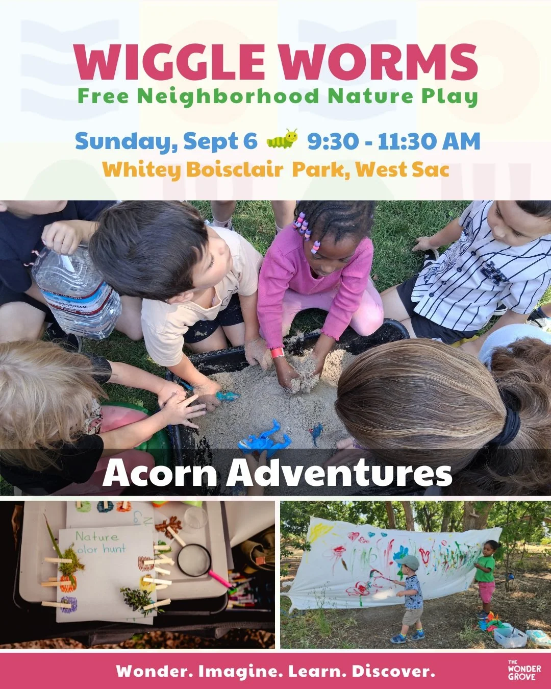 🍂🌰 THIS SUNDAY: ACORN ADVENTURES! 🌰🍂

Join us in West Sacramento this Sunday for our next Wiggle Worms adventure! We&rsquo;re welcoming the first signs of fall with a morning of nature play, creativity, and exploration. 🌿

Our explorers will:
🌳