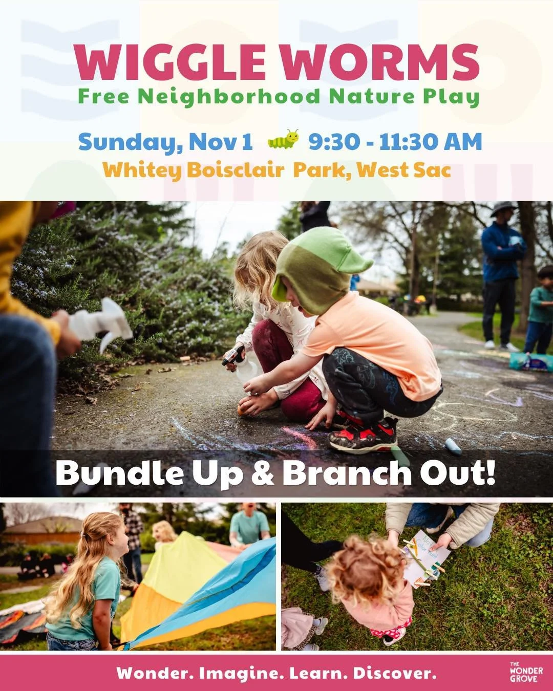 Sacramento: Mark your calendars for 🍂Bundle Up &amp; Branch Out! 🌳

Grab your comfiest sweats, wrap up in your favorite cozy blanket, and join The Wonder Grove for a relaxing November morning of outdoor play at Wiggle Worms Neighborhood Nature Play
