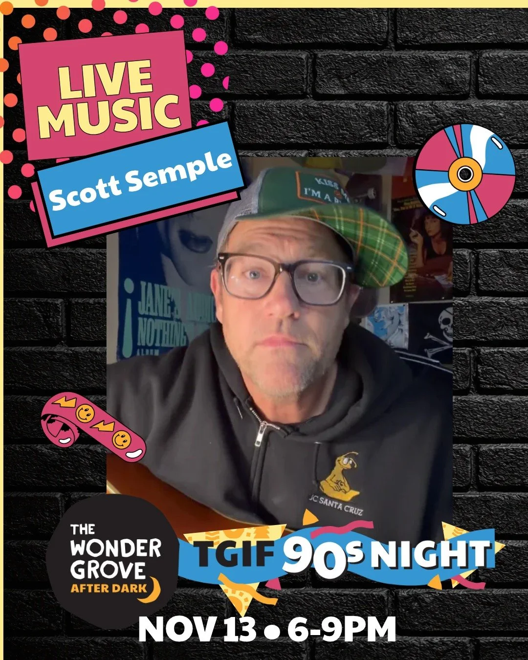 🎶 YOUR 90s THROWBACK SOUNDTRACK IS HERE! 🎶

We're bringin the james to The Wonder Grove After Dark with live music from Scott Semple (@scottsemplemusic).

Get ready for a mix of covers, original music, and those 90s jams that'll have you singing al