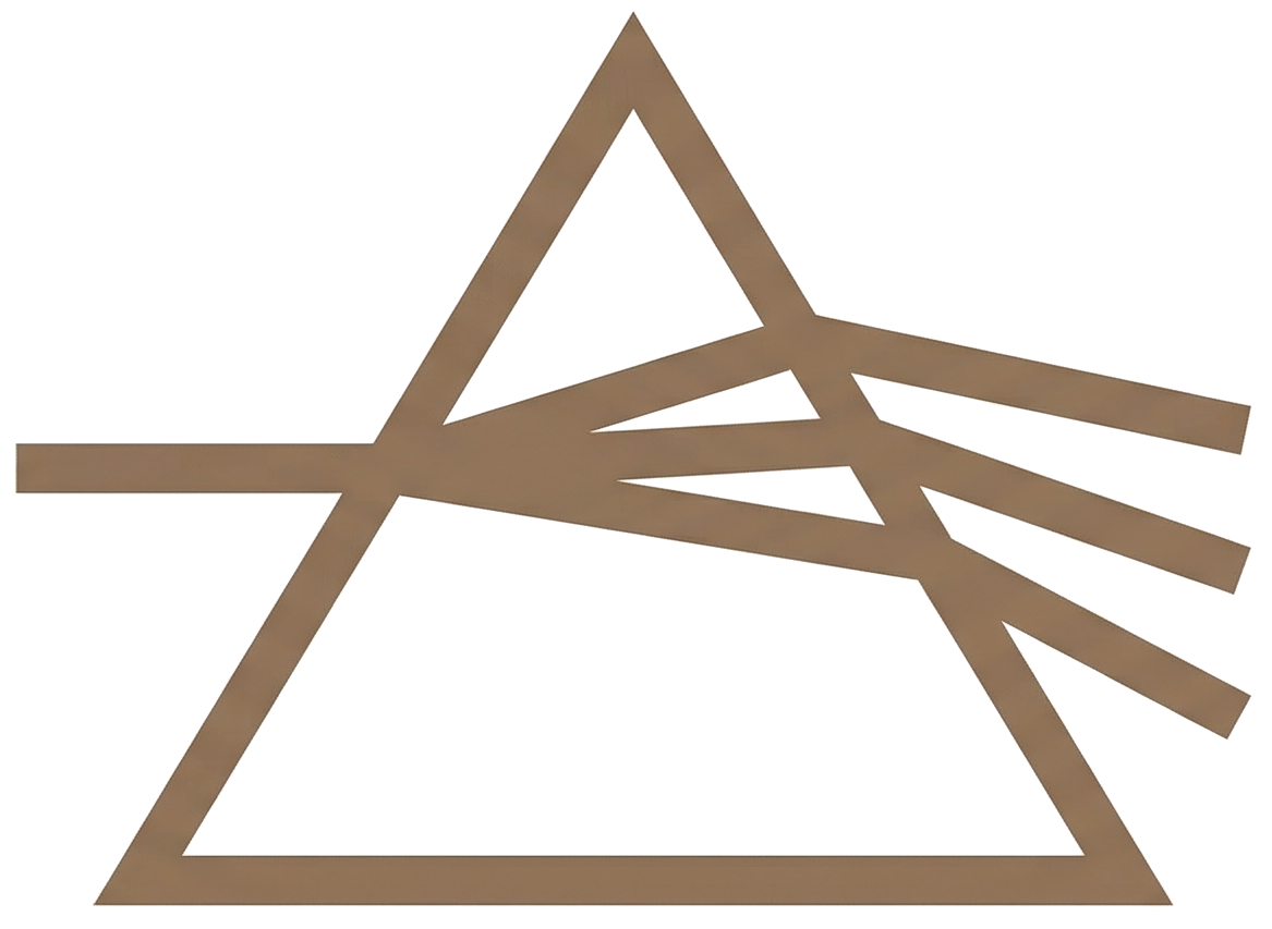 Perspective view of a geometric prismatic sculpture, with triangular and linear shapes intersecting.