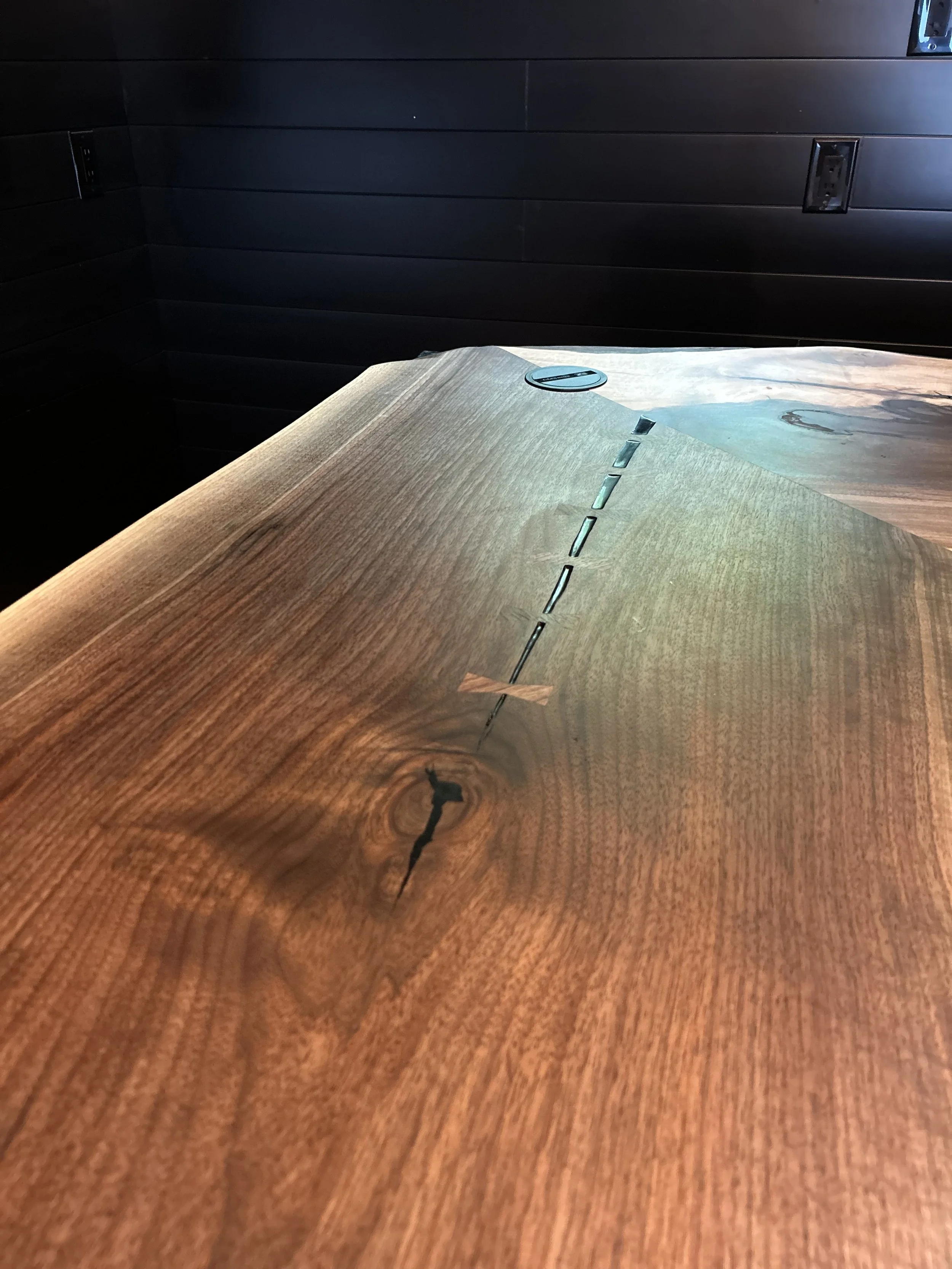 Inlays and pop up outlets, black epoxy filled defects, and a beautiful all natural food safe finish.