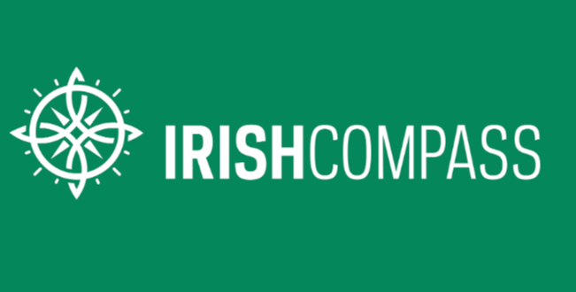 Green background with white Irish Compass logo and text 'Irish Compass'