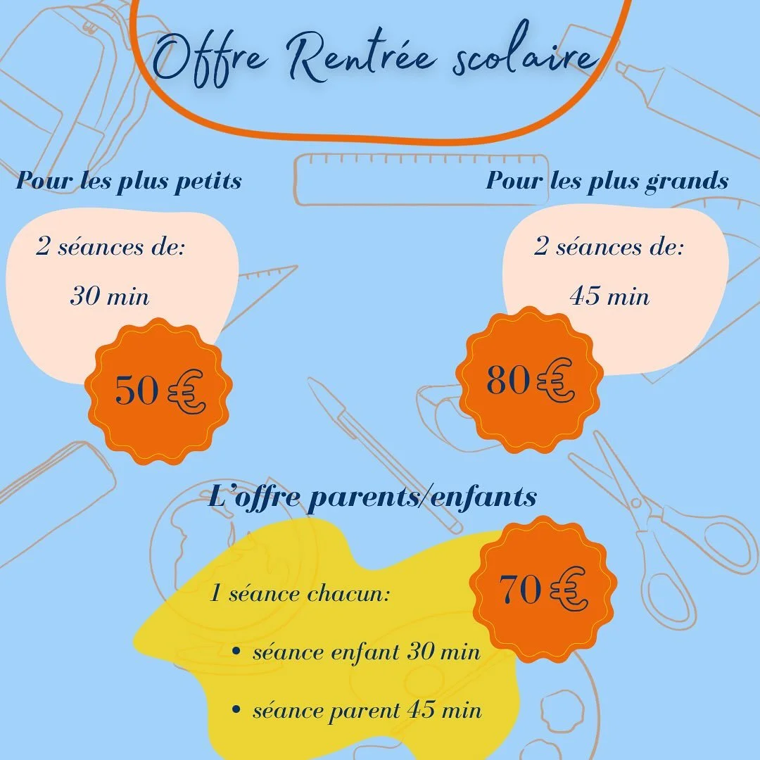 ✨ C&rsquo;est bient&ocirc;t la rentr&eacute;e et c&rsquo;est souvent une source de stress autant pour les parents que pour les enfants! 

Venez me retrouver au cabinet pour un moment de calme avant cette rentr&eacute;e gr&acirc;ce &agrave; des s&eacu