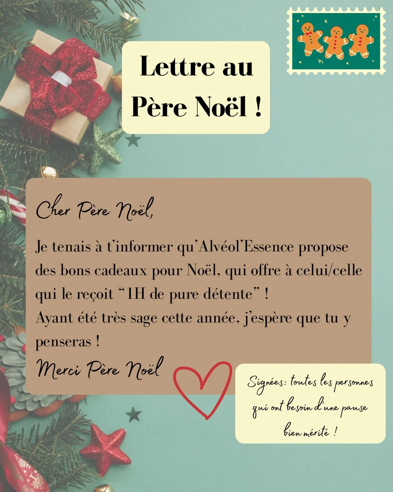 ✨ 🎅🏼 Bon Cadeau pour No&euml;l 🧑🏼&zwj;🎄 ✨

💌 Je vous propose un bon cadeau d&rsquo;une heure, pour offrir un vrai moment de pause, de d&eacute;tente, de temps pour soi aux personnes que vous ch&eacute;rissez !

📮 Ne tardez pas &agrave; faire v