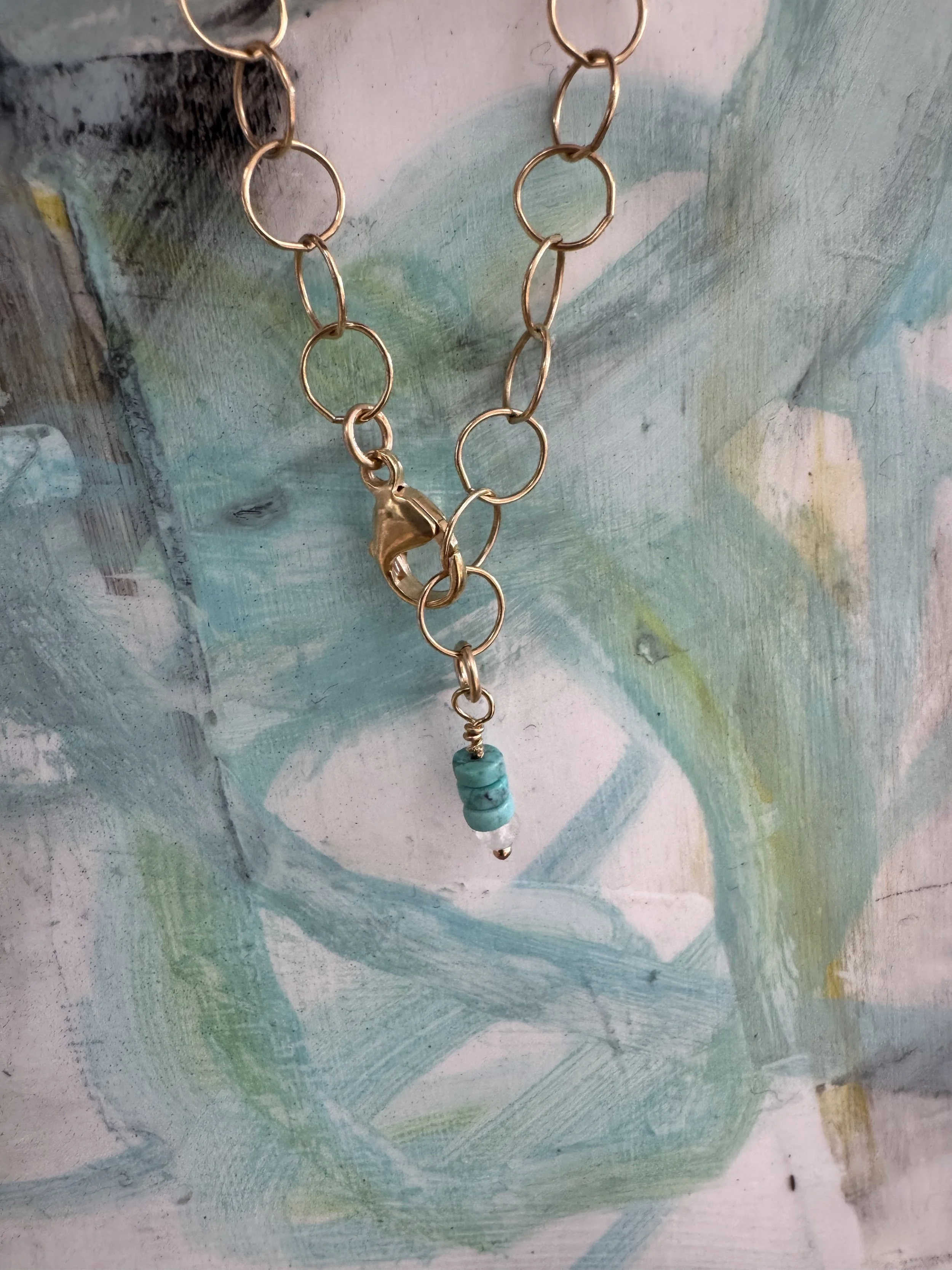 Gold Bracelet with Turquoise Pendant