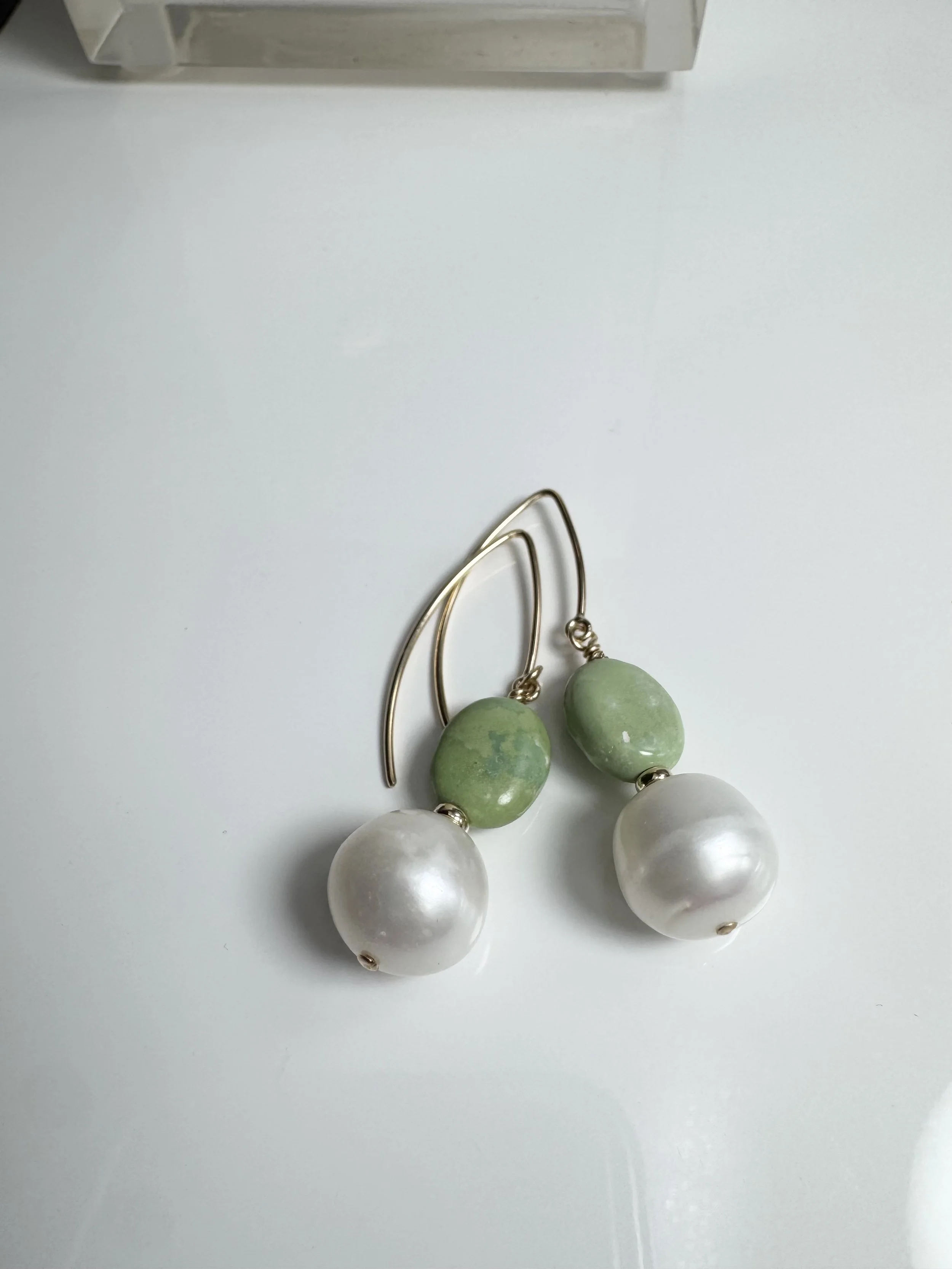 Green Turquoise Oval & Pearl Earrings