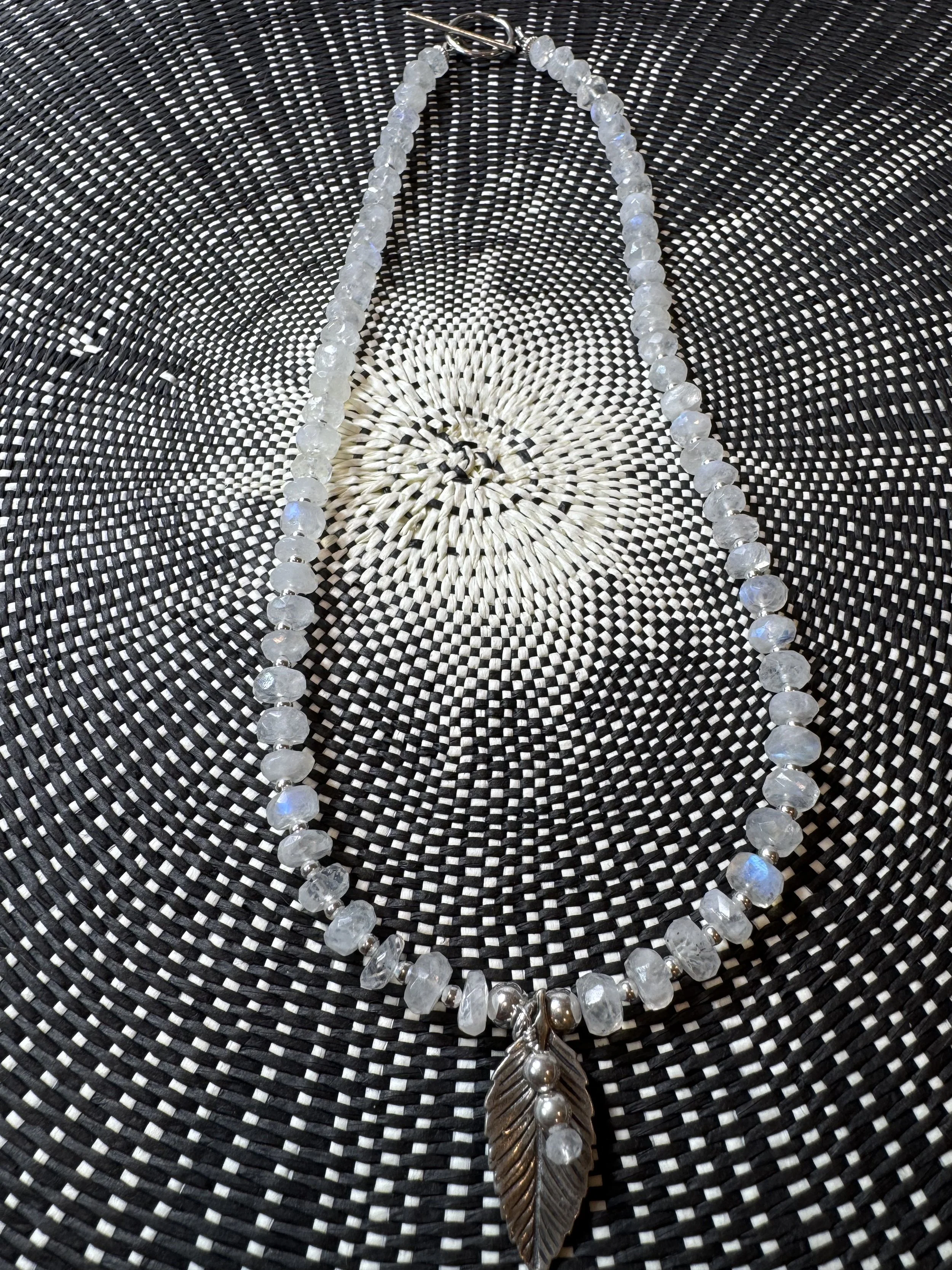 Moonstone with Leaf Pendant Necklace