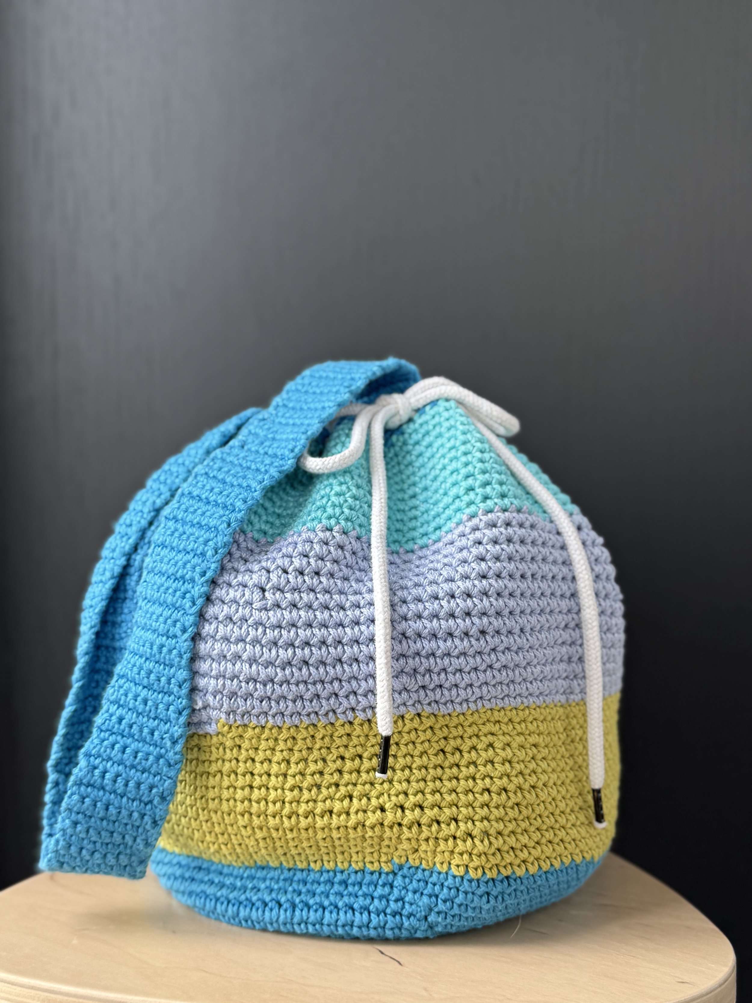 Blue/Green Striped Beach Bag