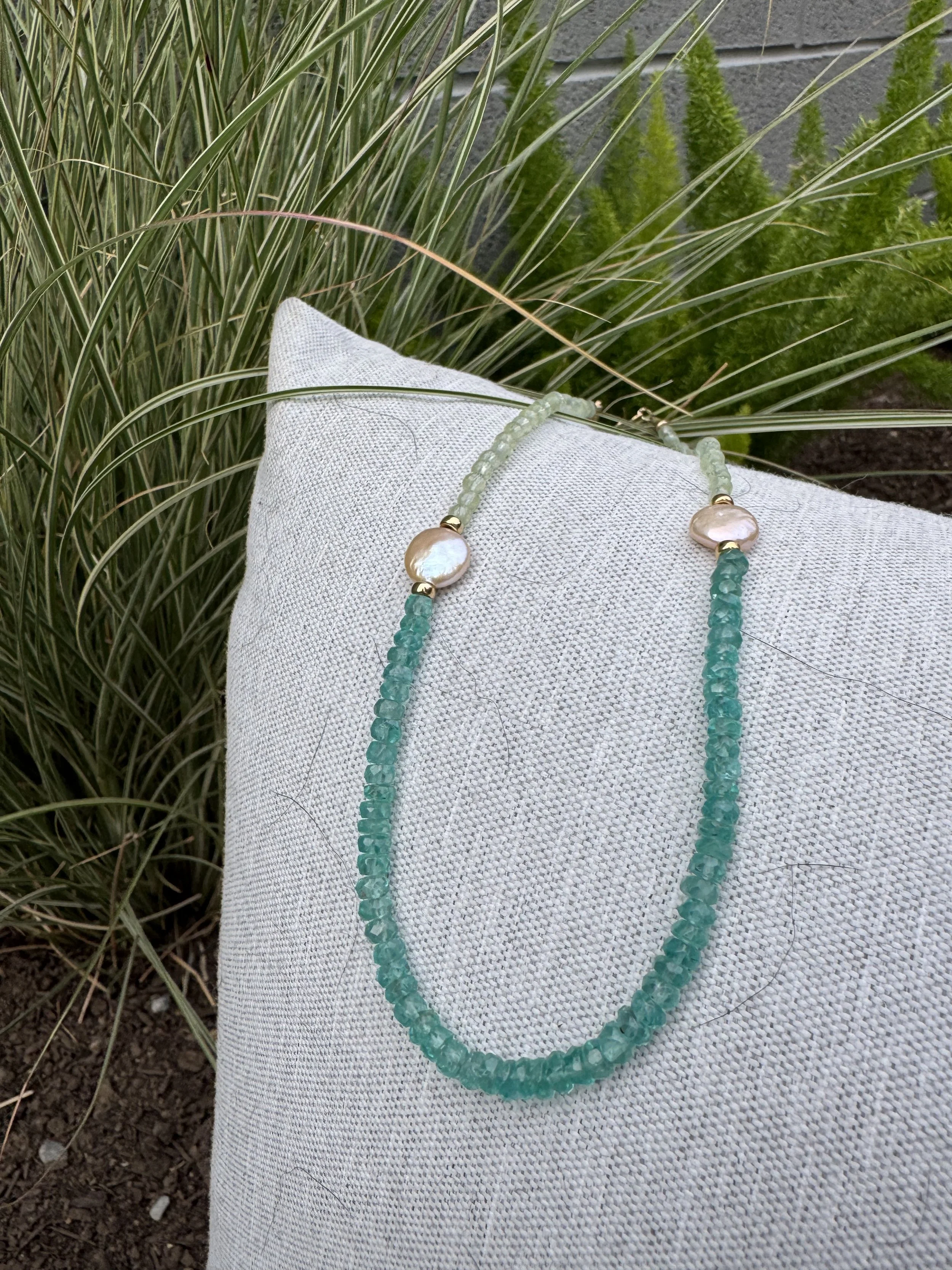 Apatite, Prehnite & Coin Pearl Necklace