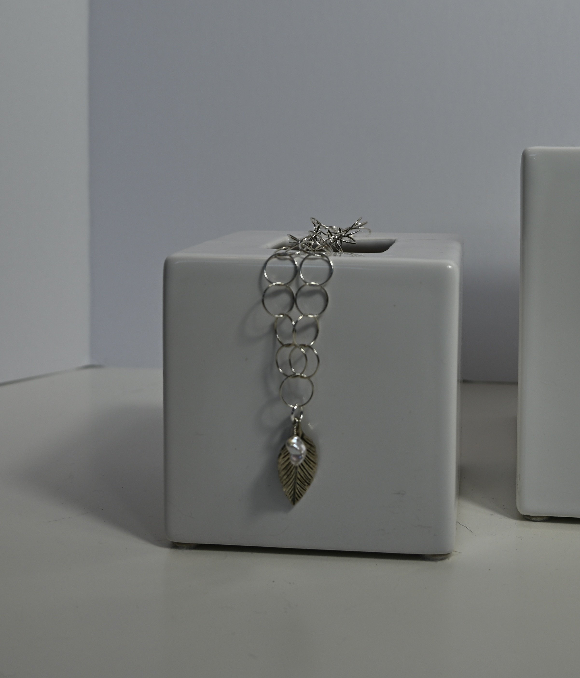 Sterling Silver Necklace with Leaf & Pearl Pendant