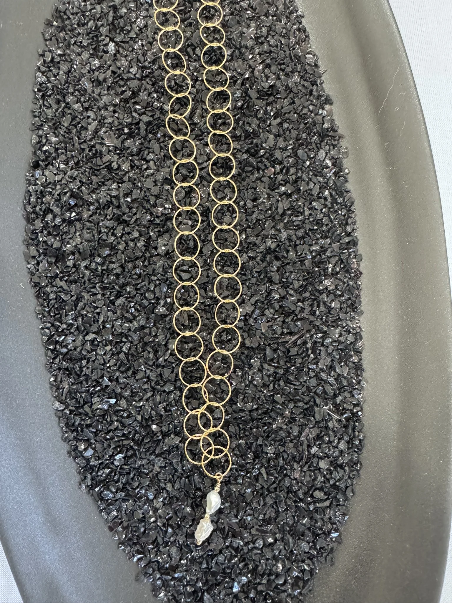 Textured Gold Chain with Pearl Pendant