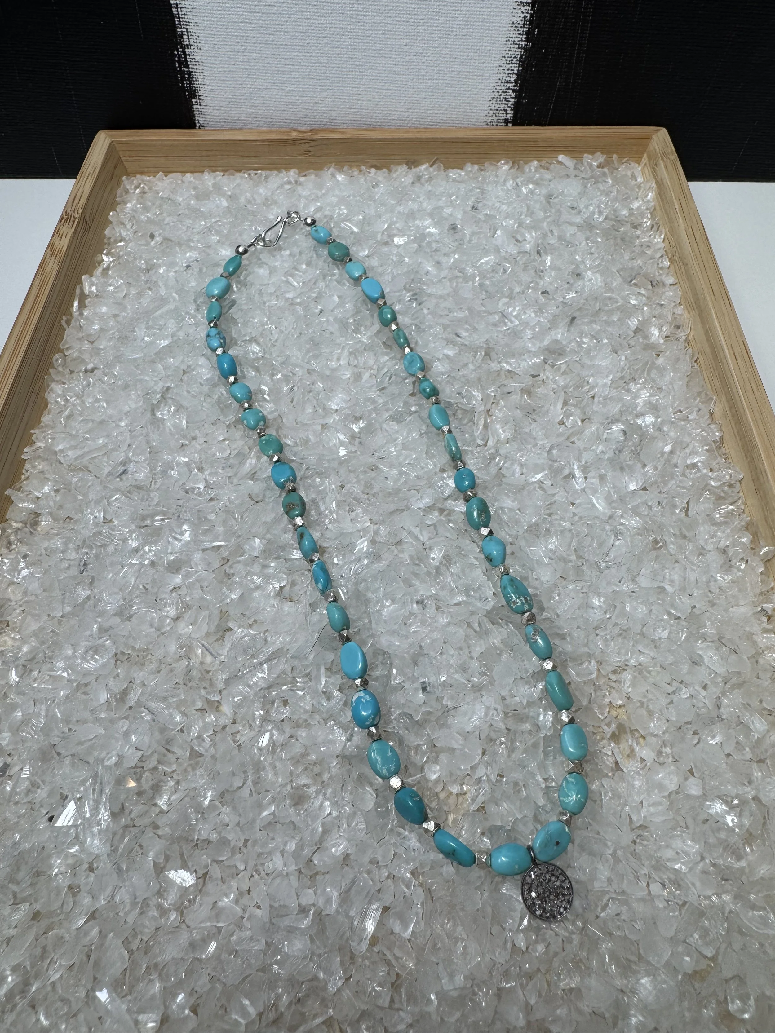 Sleeping Beauty Turquoise Necklace with Pave Diamond Pendant