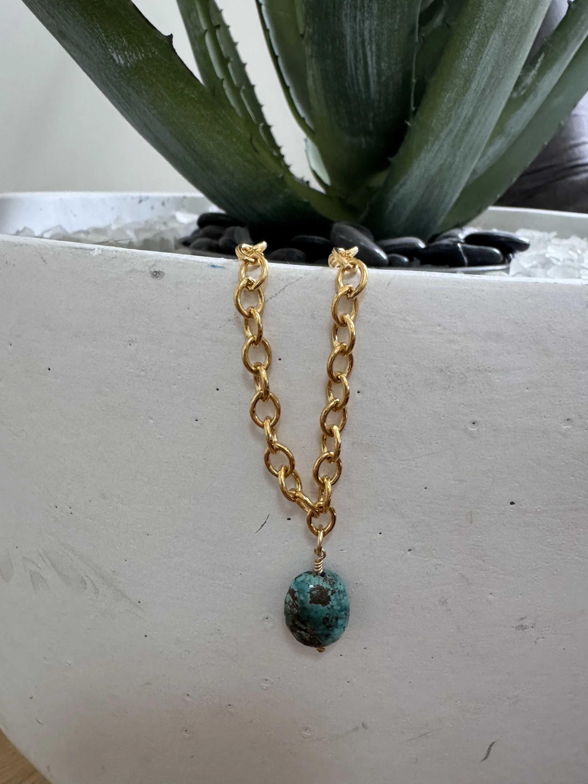 Gold Necklace with Turquoise Pendant