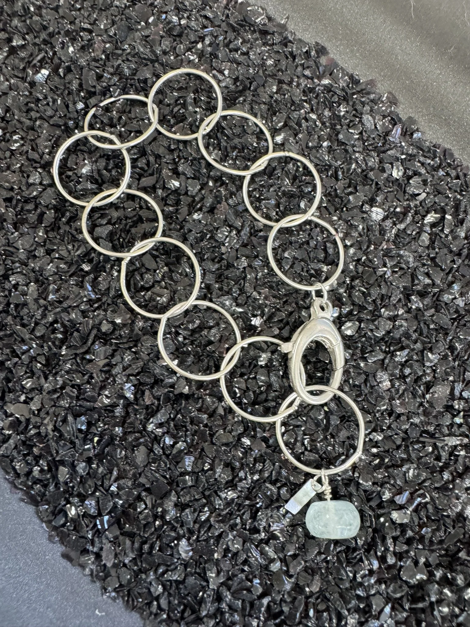 Large Round Chain with Aquamarine Bracelet