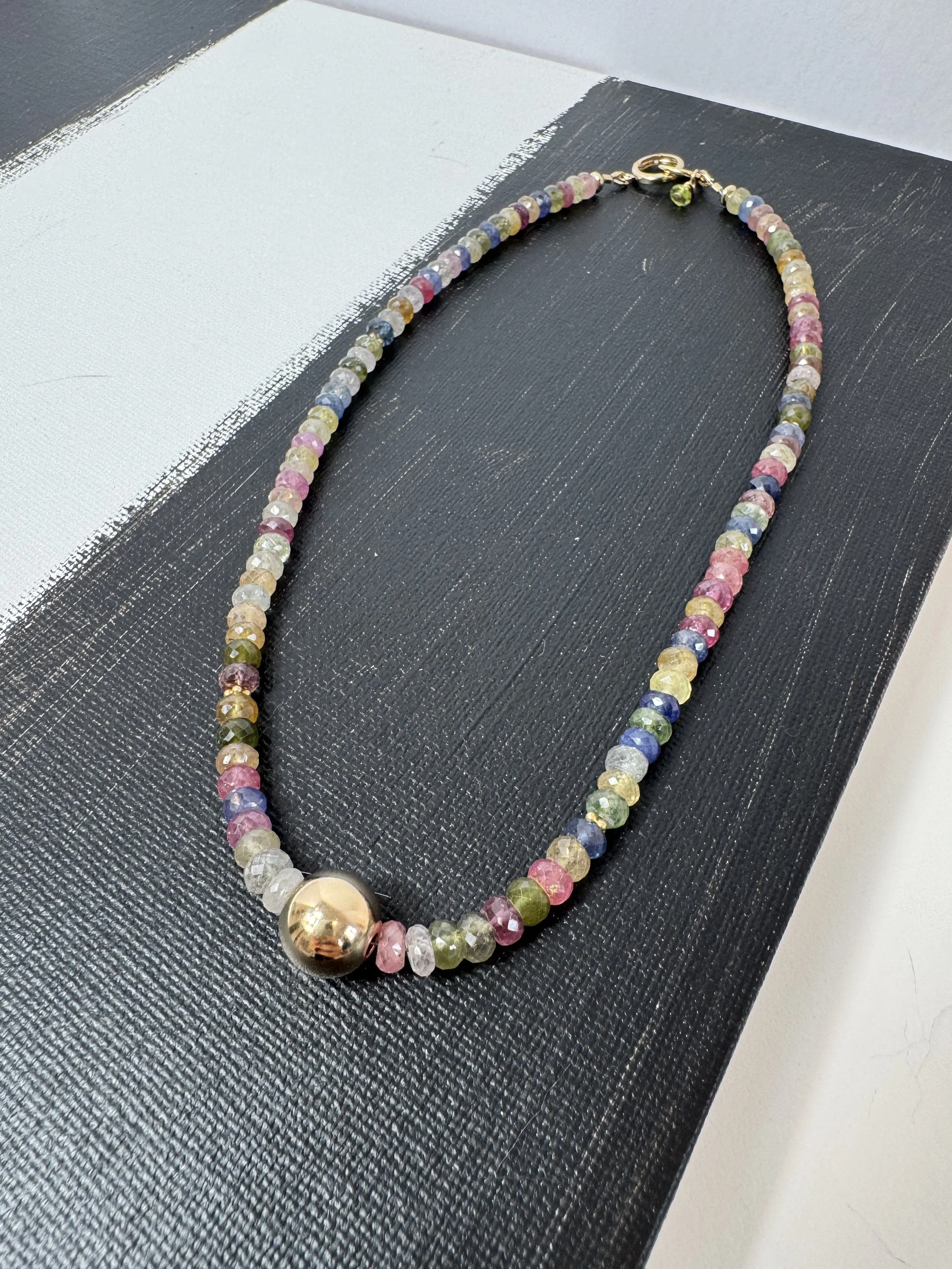 Sapphire Necklace with Large Gold Ball Pendant