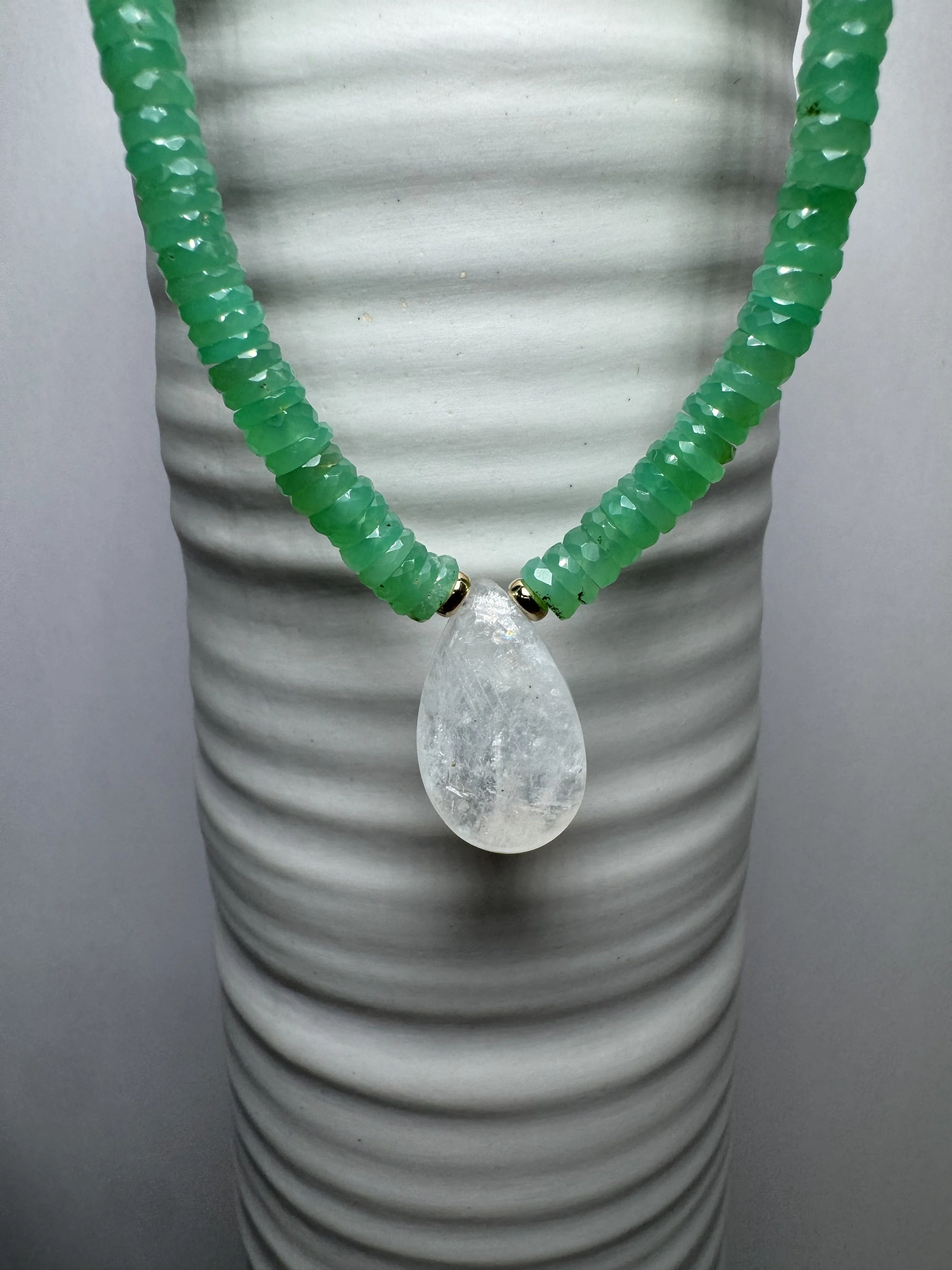 Chrysophase with Moonstone Pendant Necklace