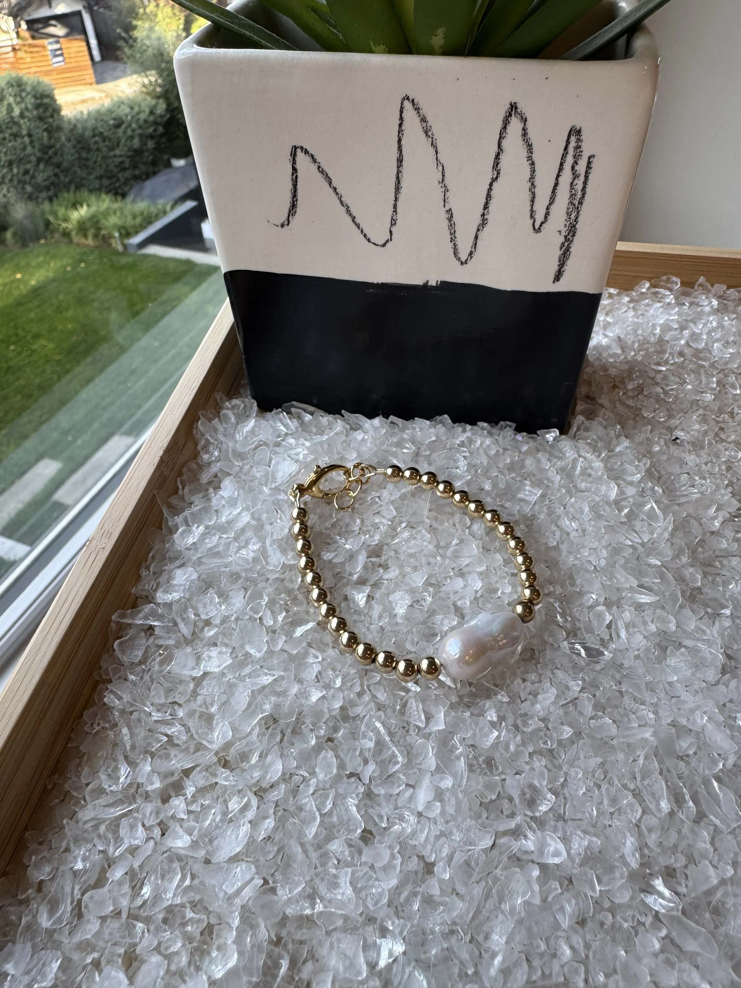Gold Balls with Baroque Pearl Bracelet