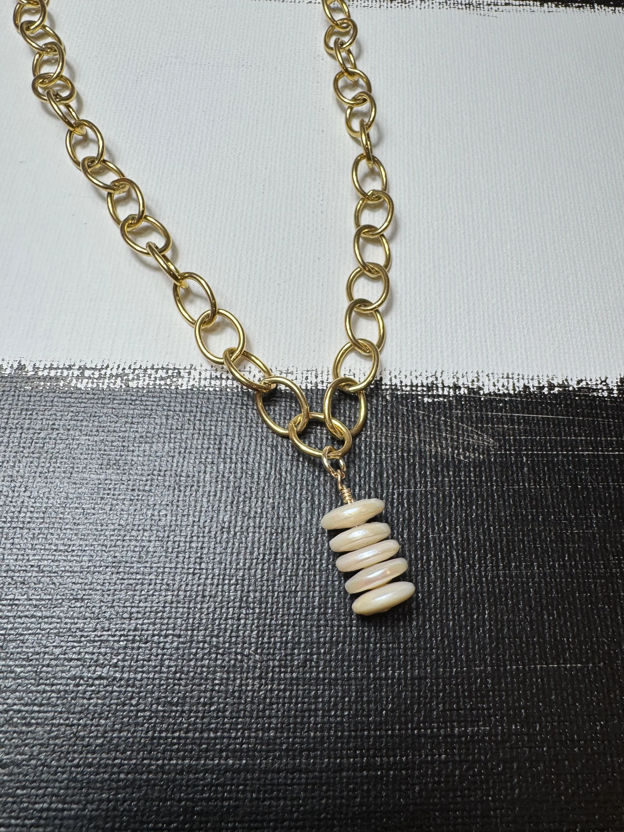 Gold Necklace with Pearl Stack Pendant