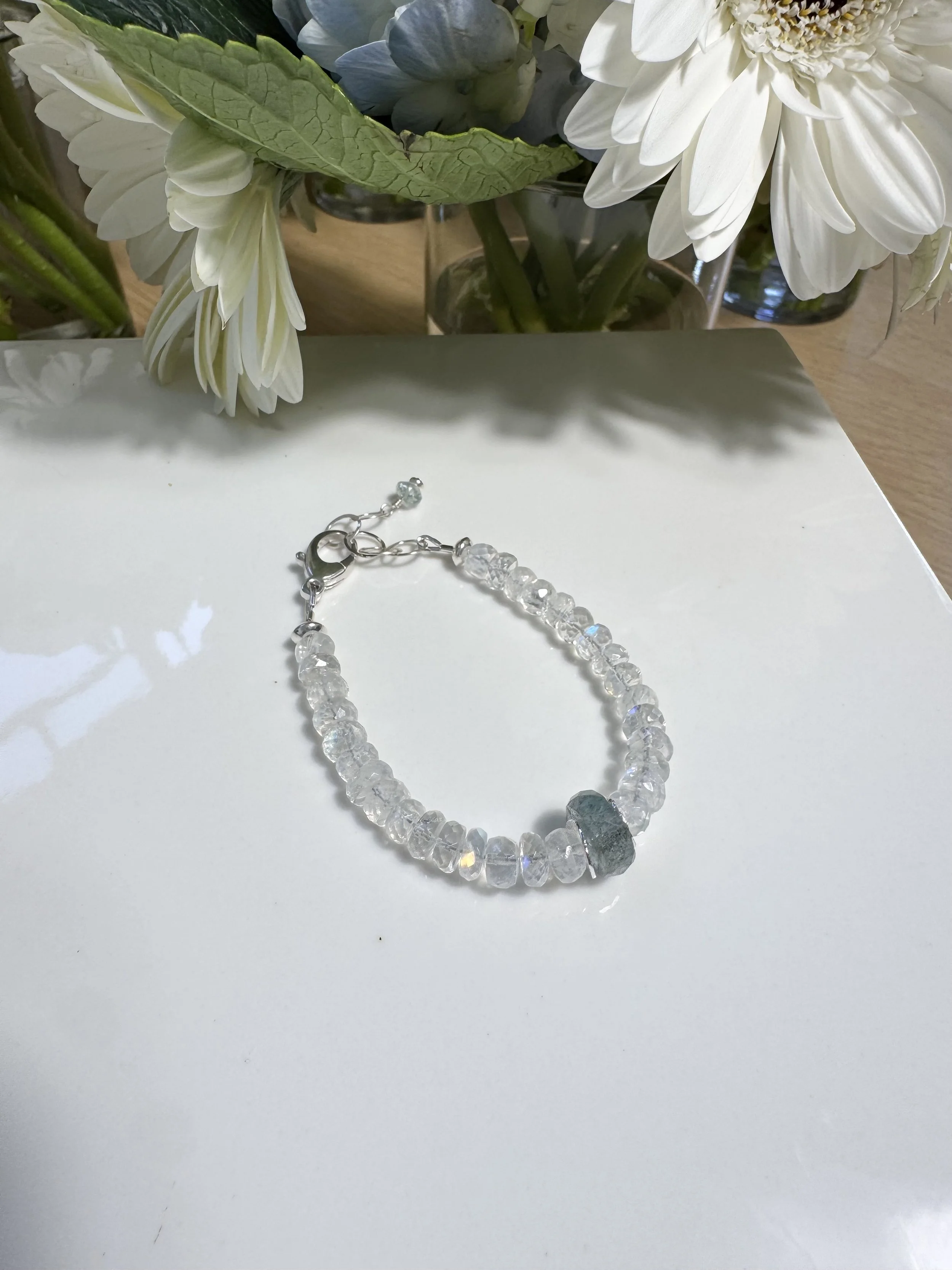 Faceted Moonstone Bracelet with Aquamarine