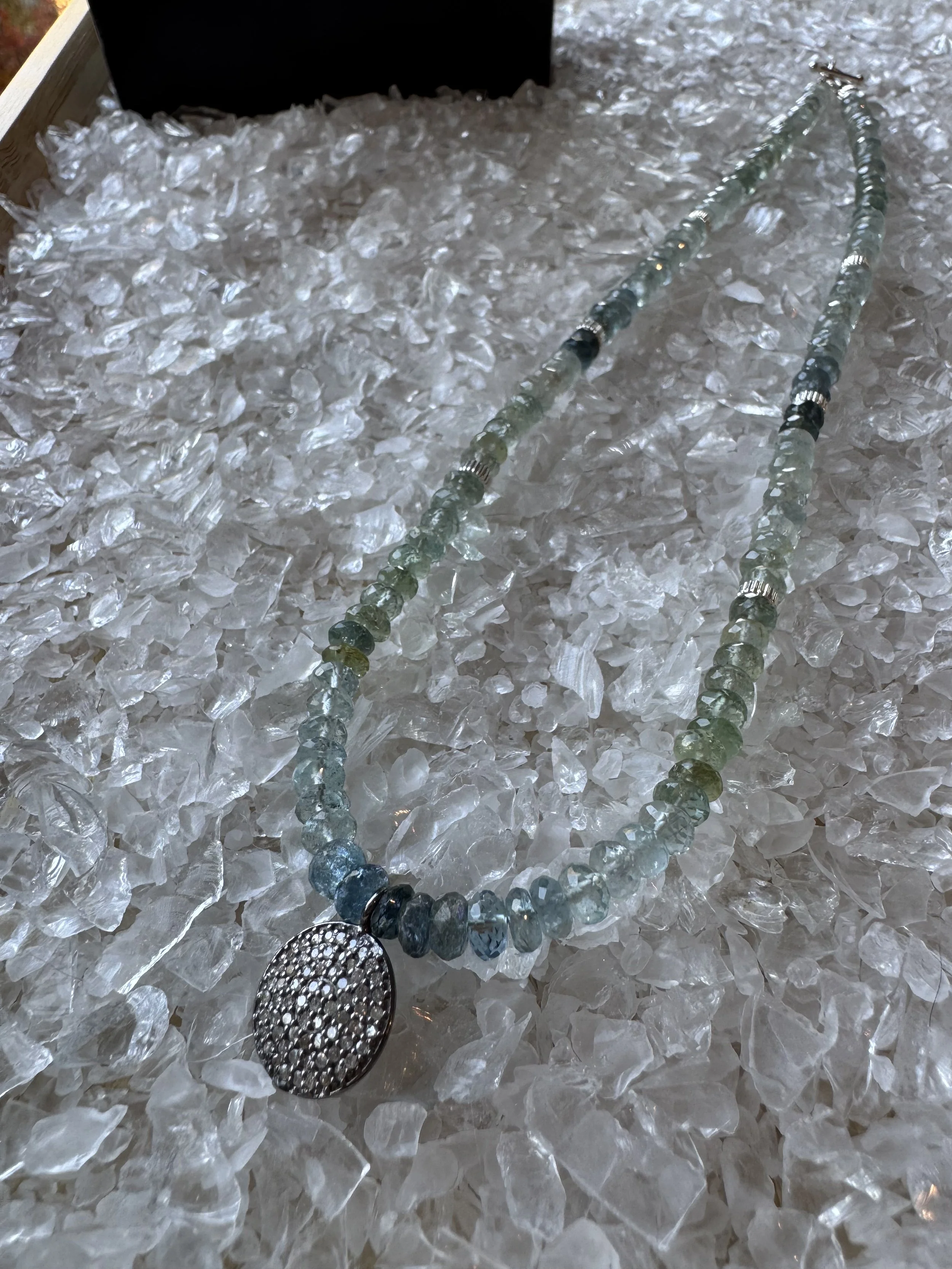 Moss Aquamarine Necklace with Pave Diamond Pendant