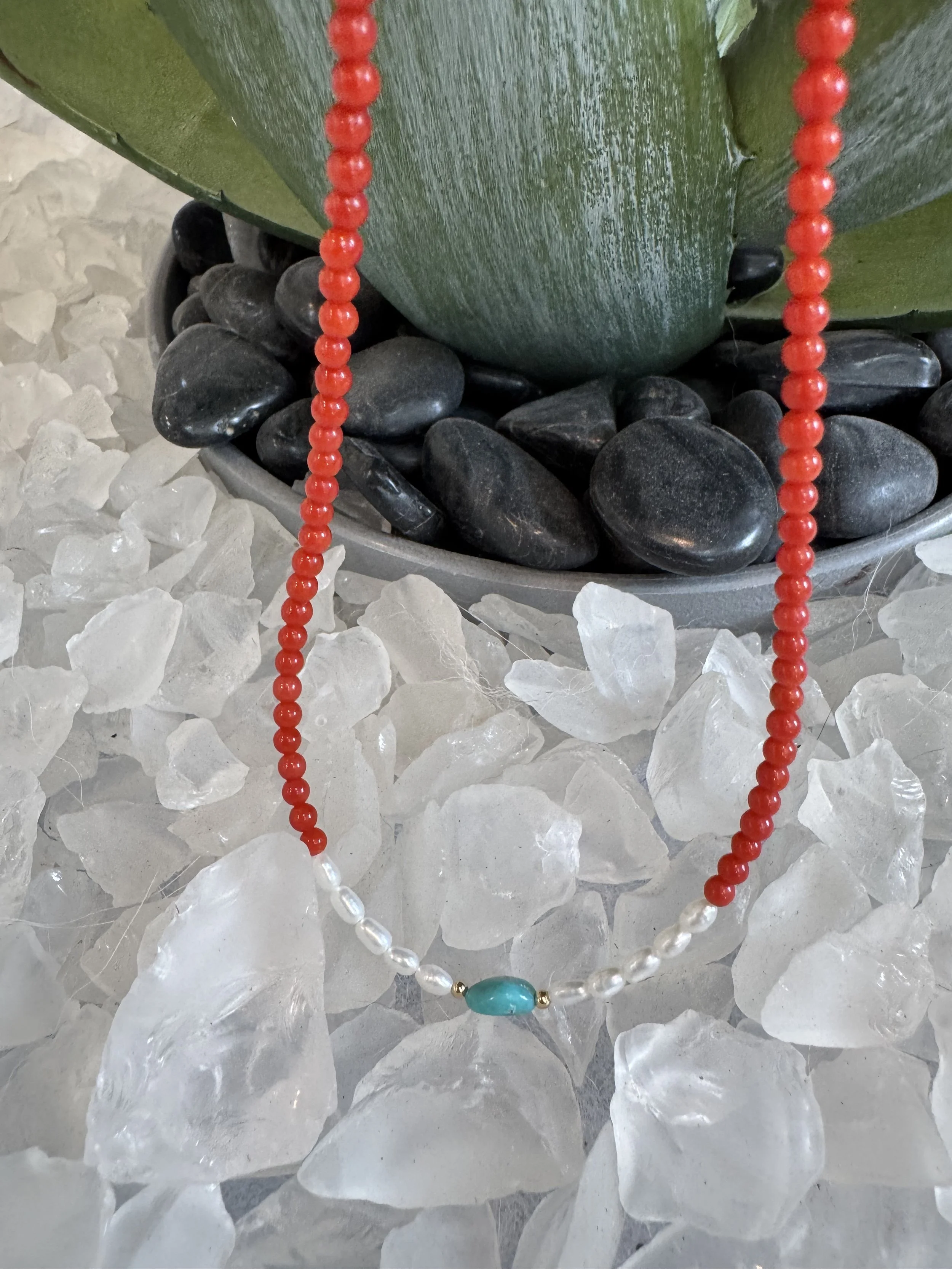 Coral, Pearl & Turquoise Necklace