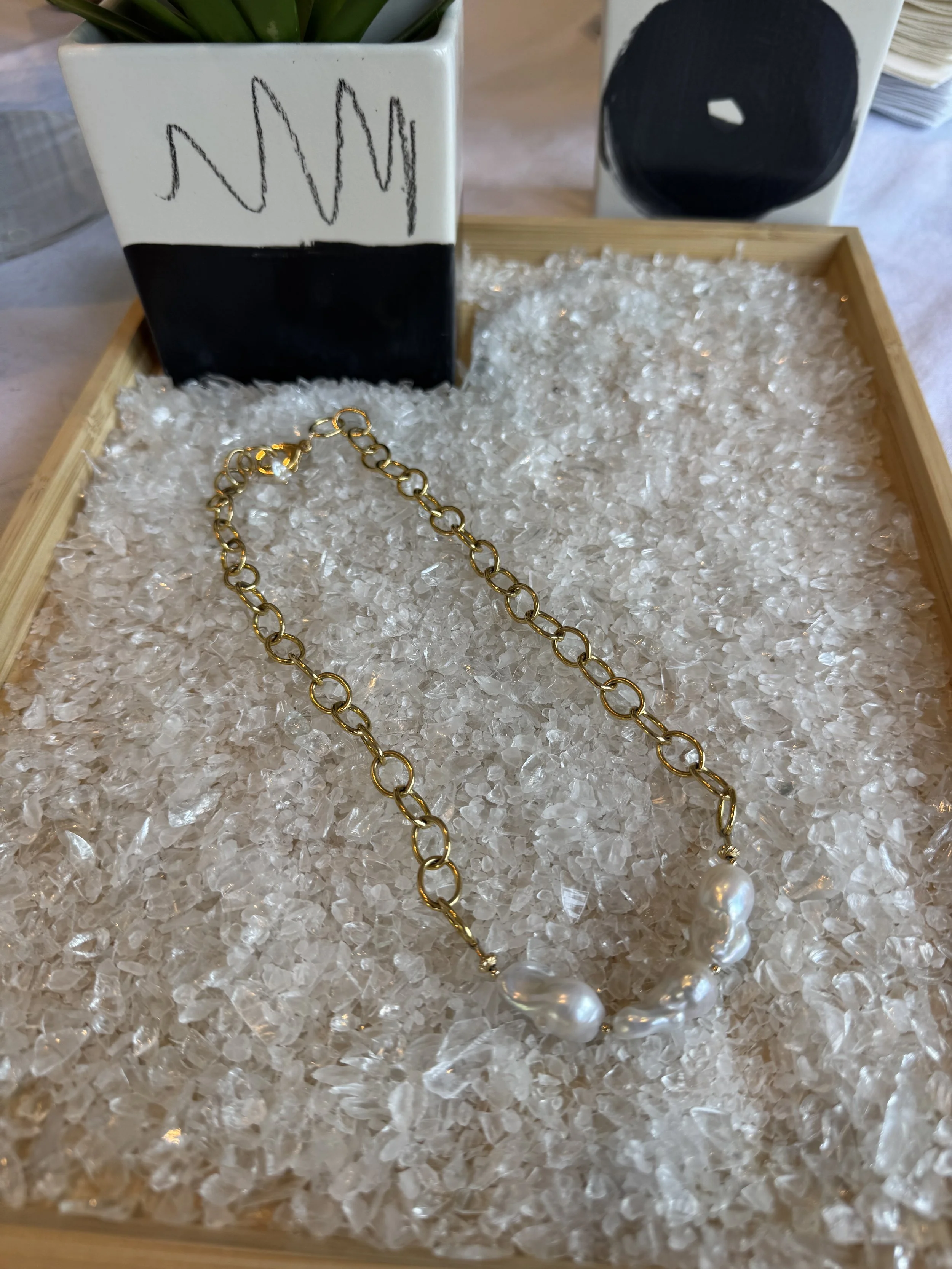 Gold Necklace with Baroque Pearls