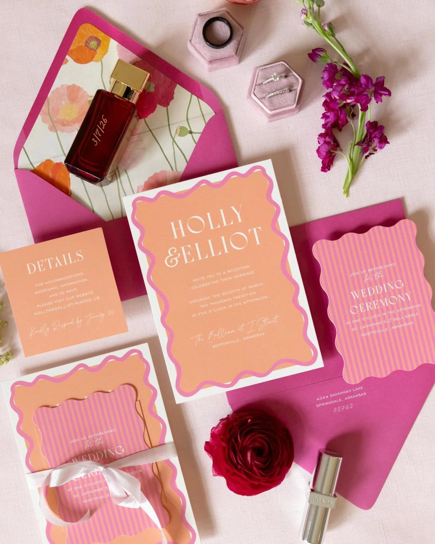 As promised &mdash; HOLLY + ELLIOT Pt II - Reception Details 🪩❤️&zwj;🔥 custom tennis balls, disco + dance floor, gorgeous pink florals, a fun little dress change, popcorn, pizza and more !!!!

VENDORS:
Venue: @theballroomatistreet
Photographer: @em