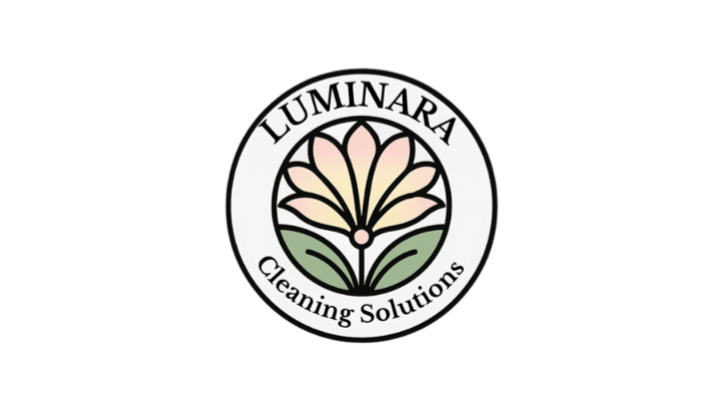 Logo for Luminar Cleaning Solutions featuring a stylized flower in the center with the company name and slogan.