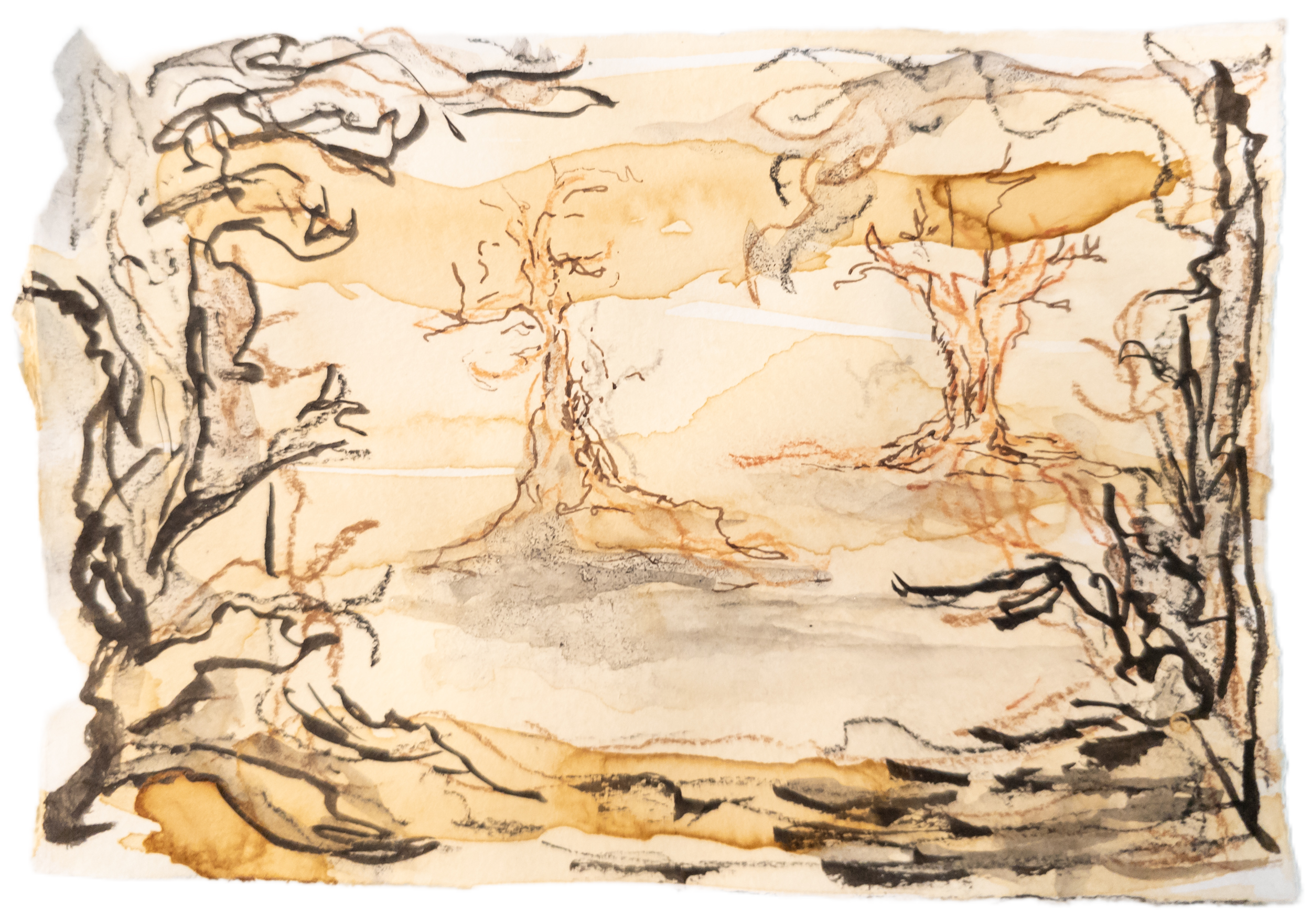  Silent Hours No.2  
Coffee and Tea Washes with ink and charcoal on vellum  
Size: 4" x 6"  
