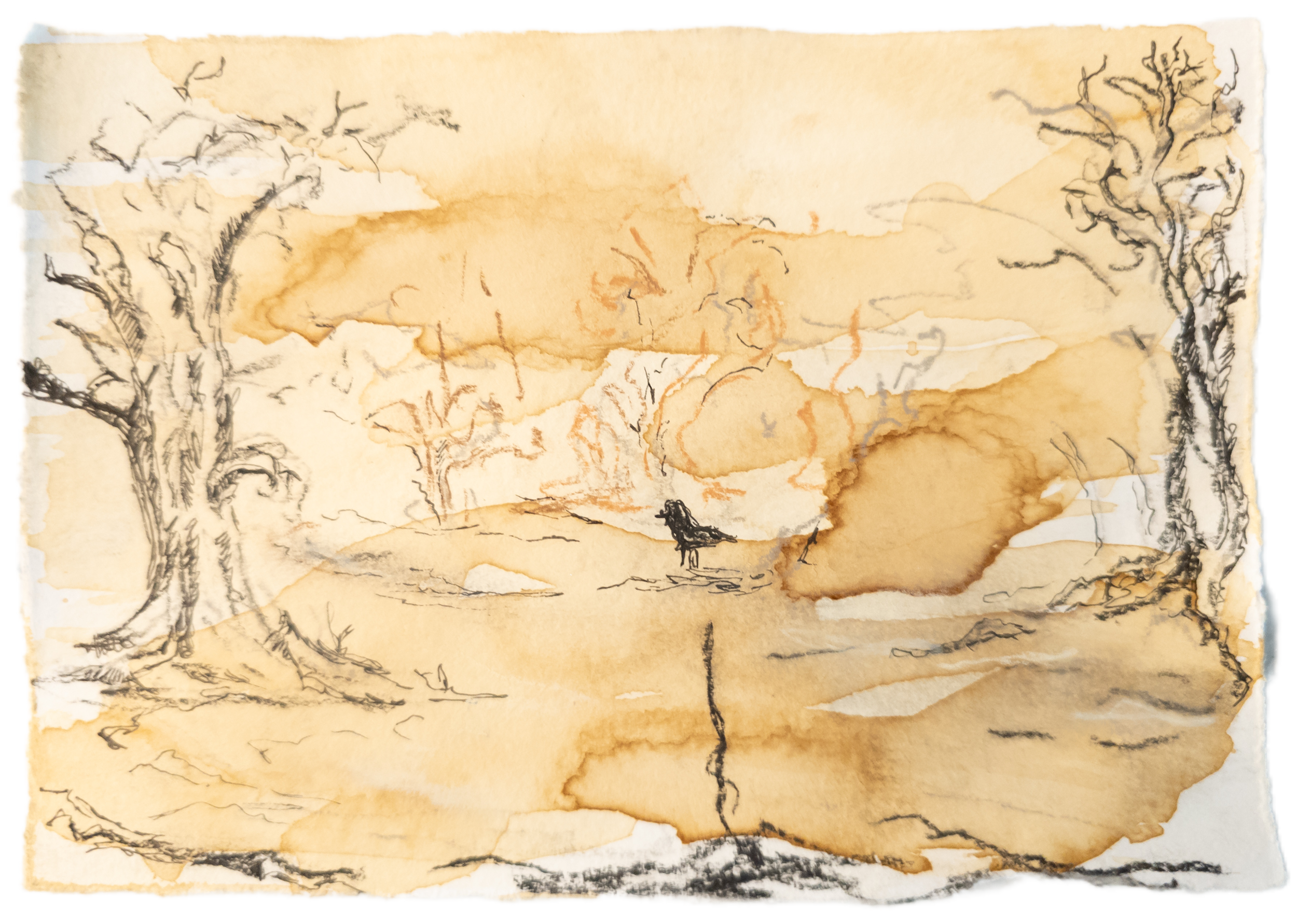  Silent Hours No.1  
Coffee and Tea Washes with ink and charcoal on vellum  
Size: 4" x 6"  
 SOLD   