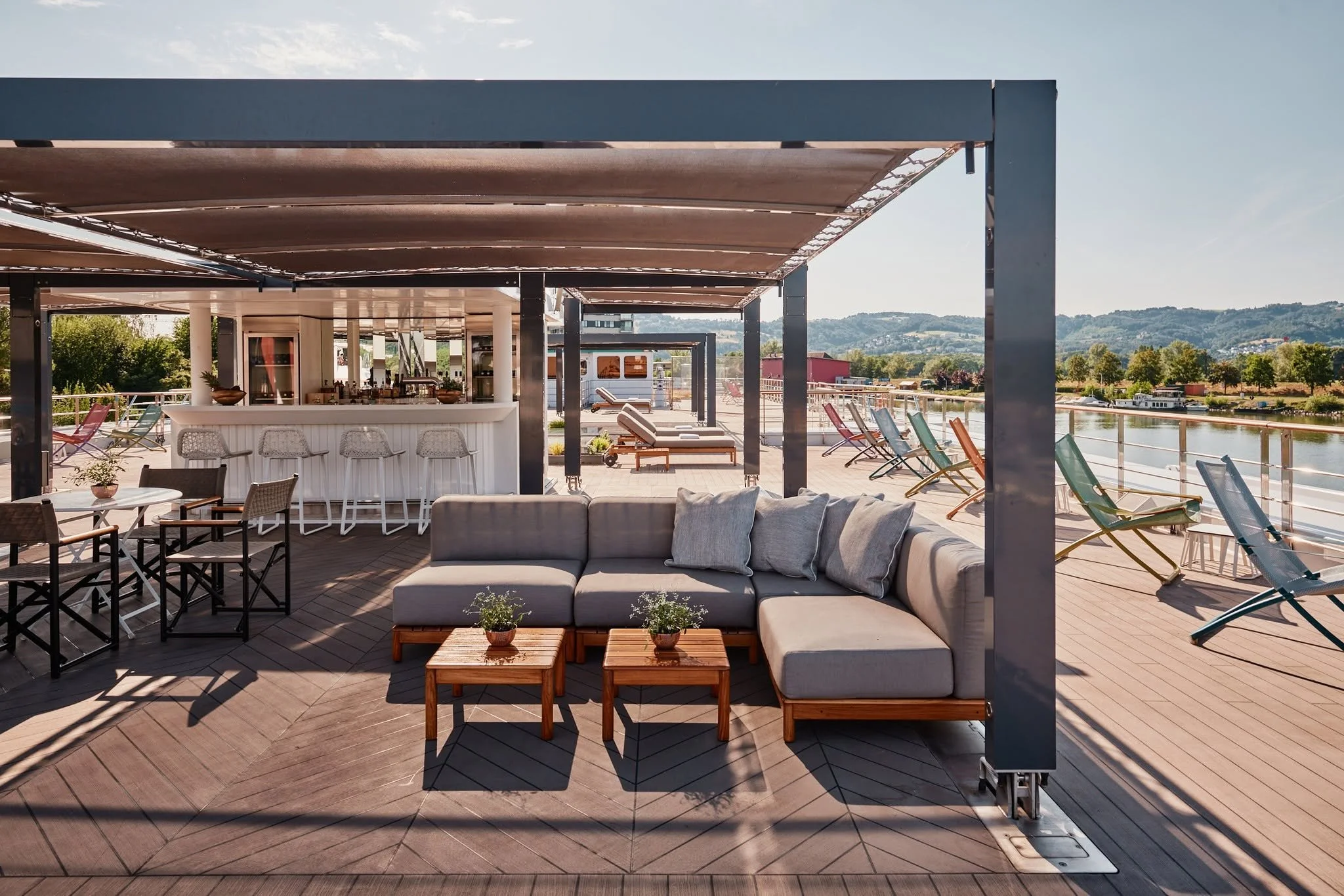 River cruise deck with riverside views