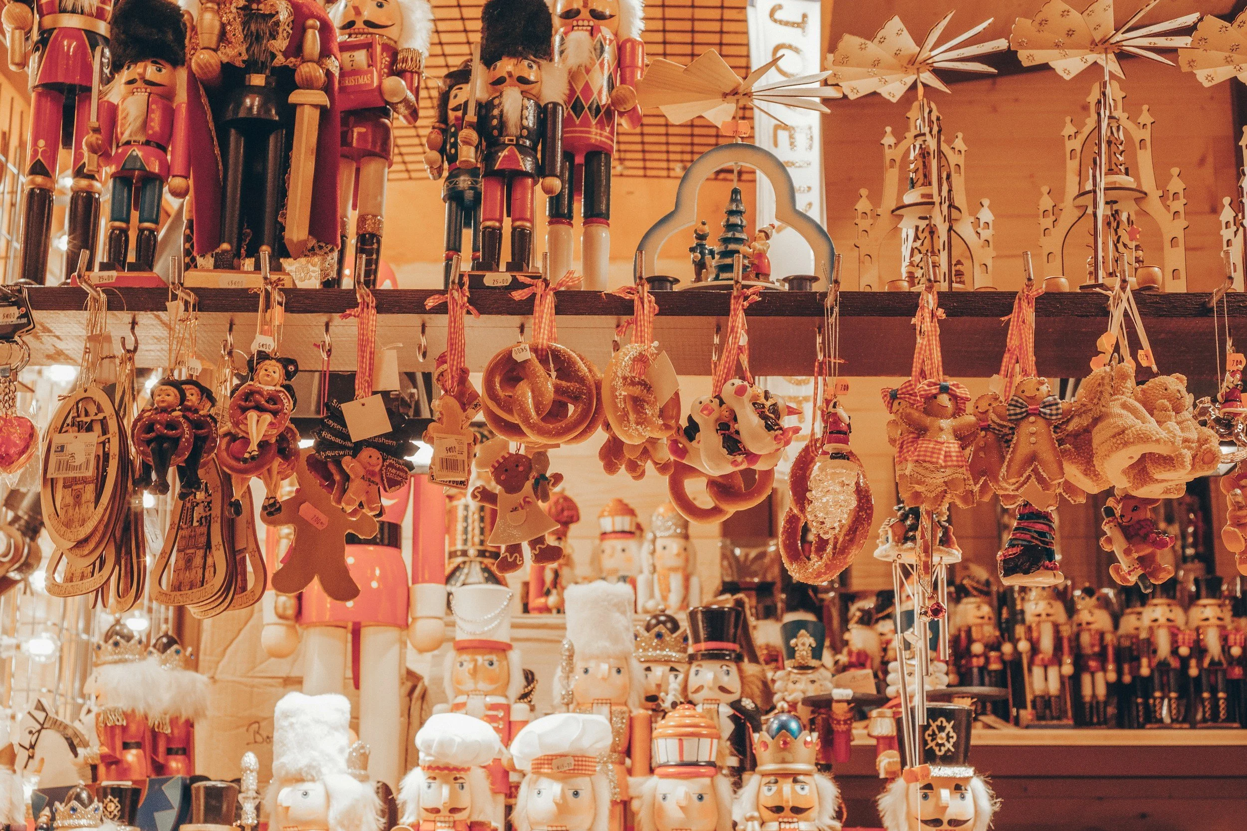 wooden christmas toys for sale at a market