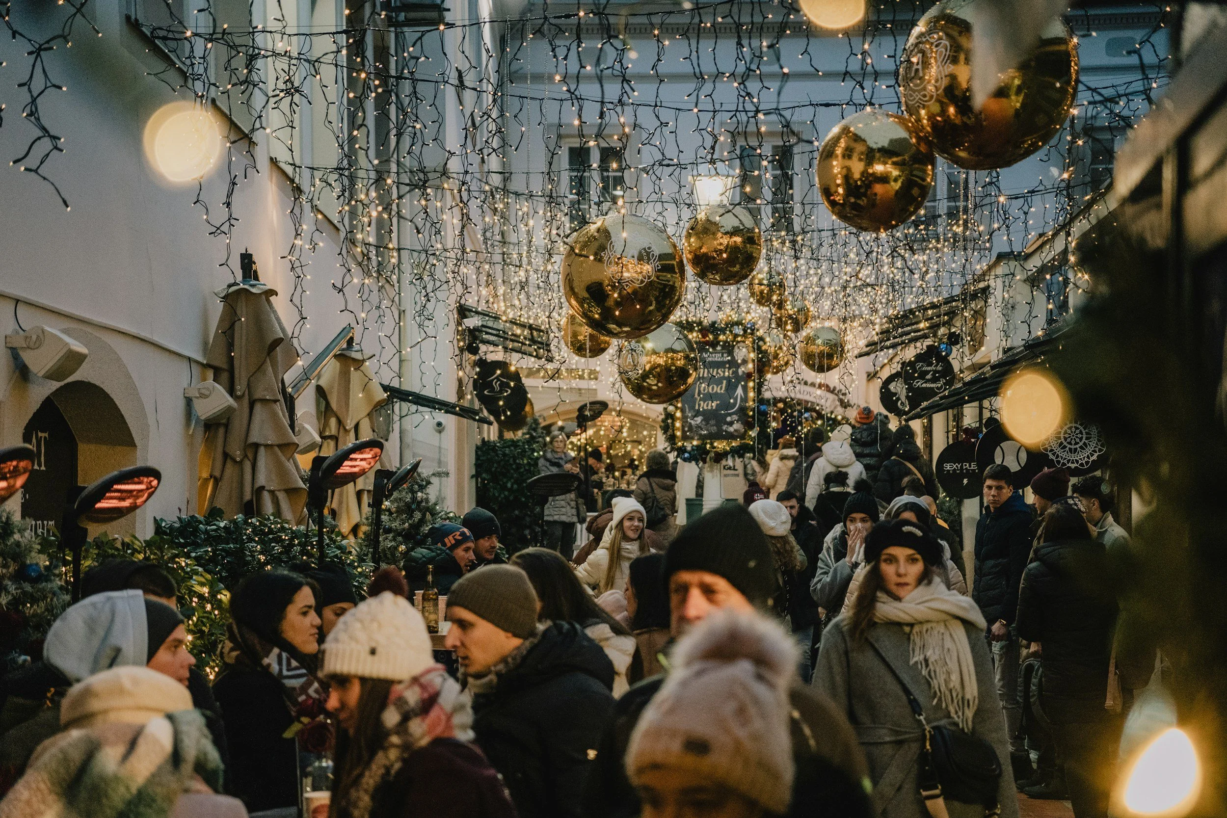 christmas orbs and balls at night