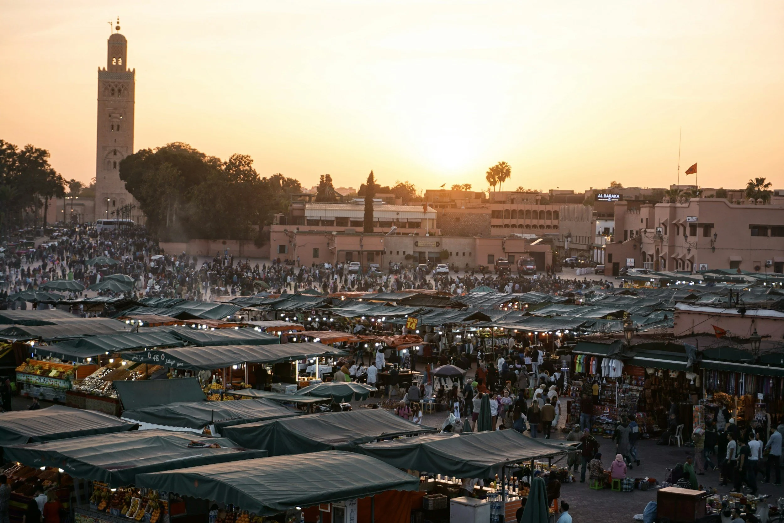 morocco market place sunset
