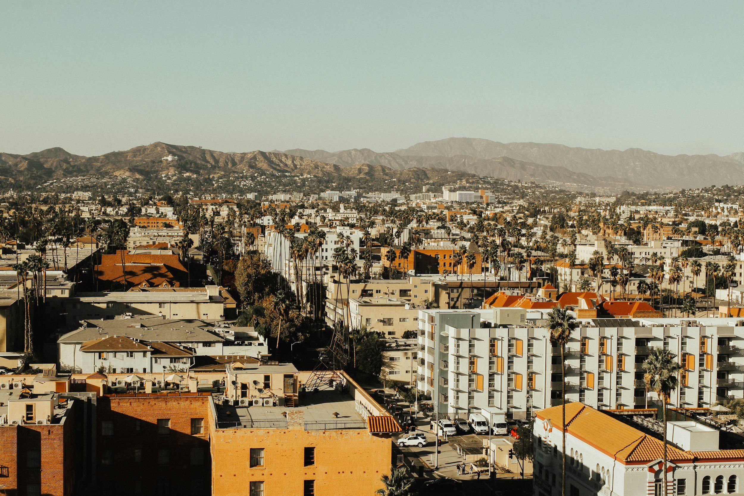 buildings with mountain behind