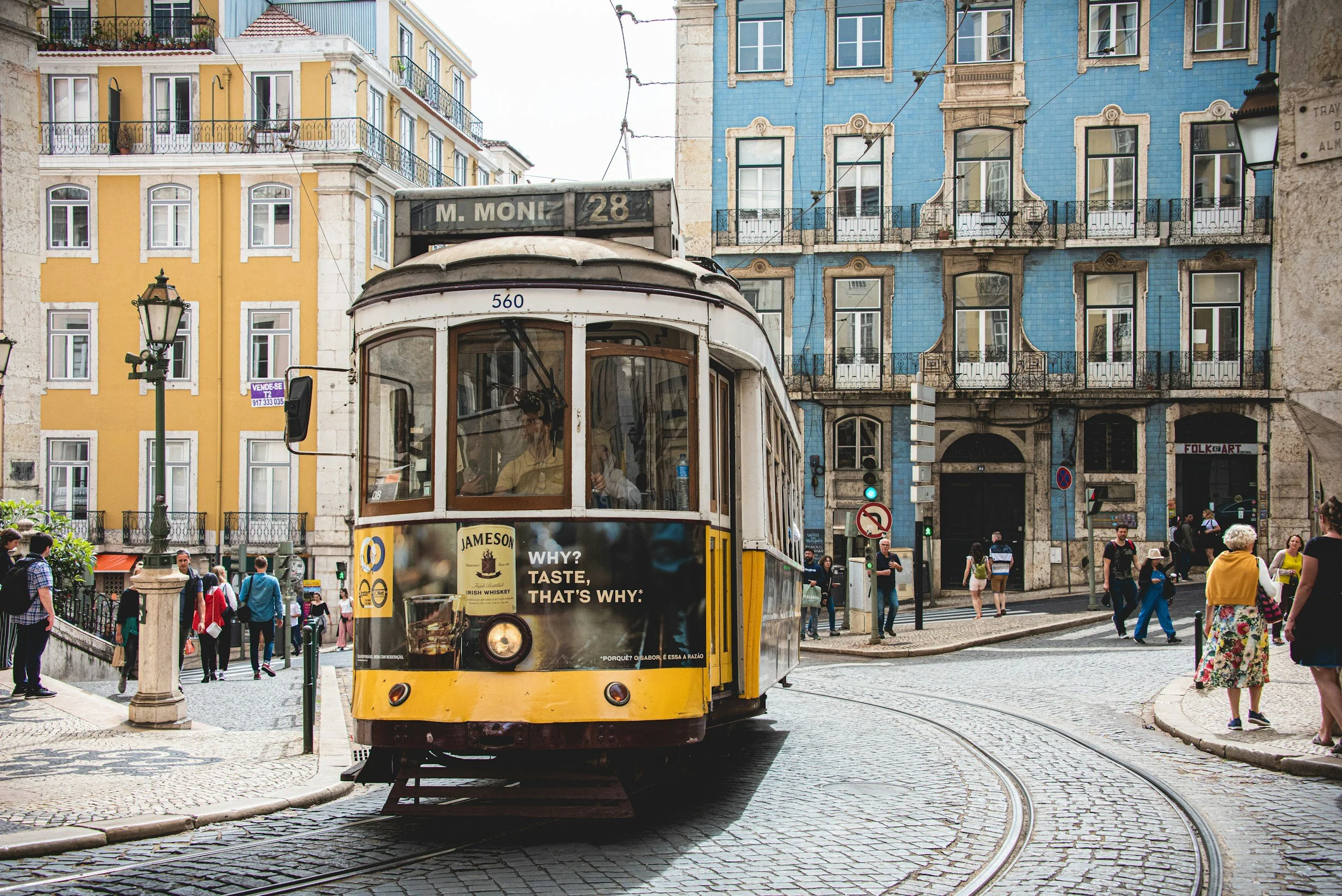 lisbon tram sunny day