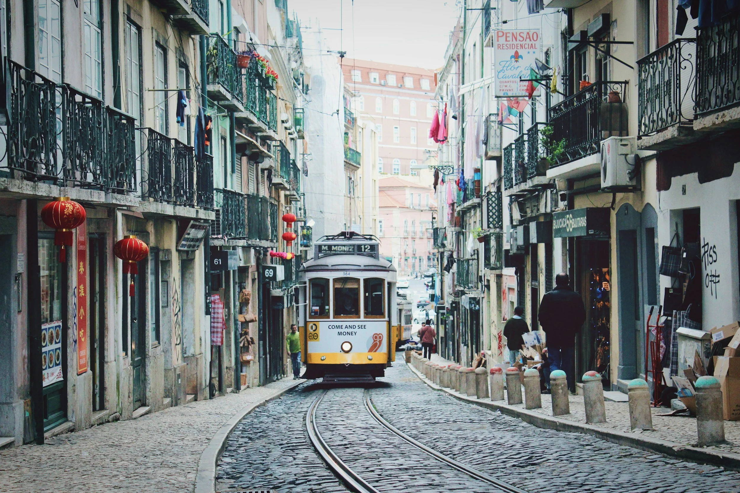 old tram in the street portugal
