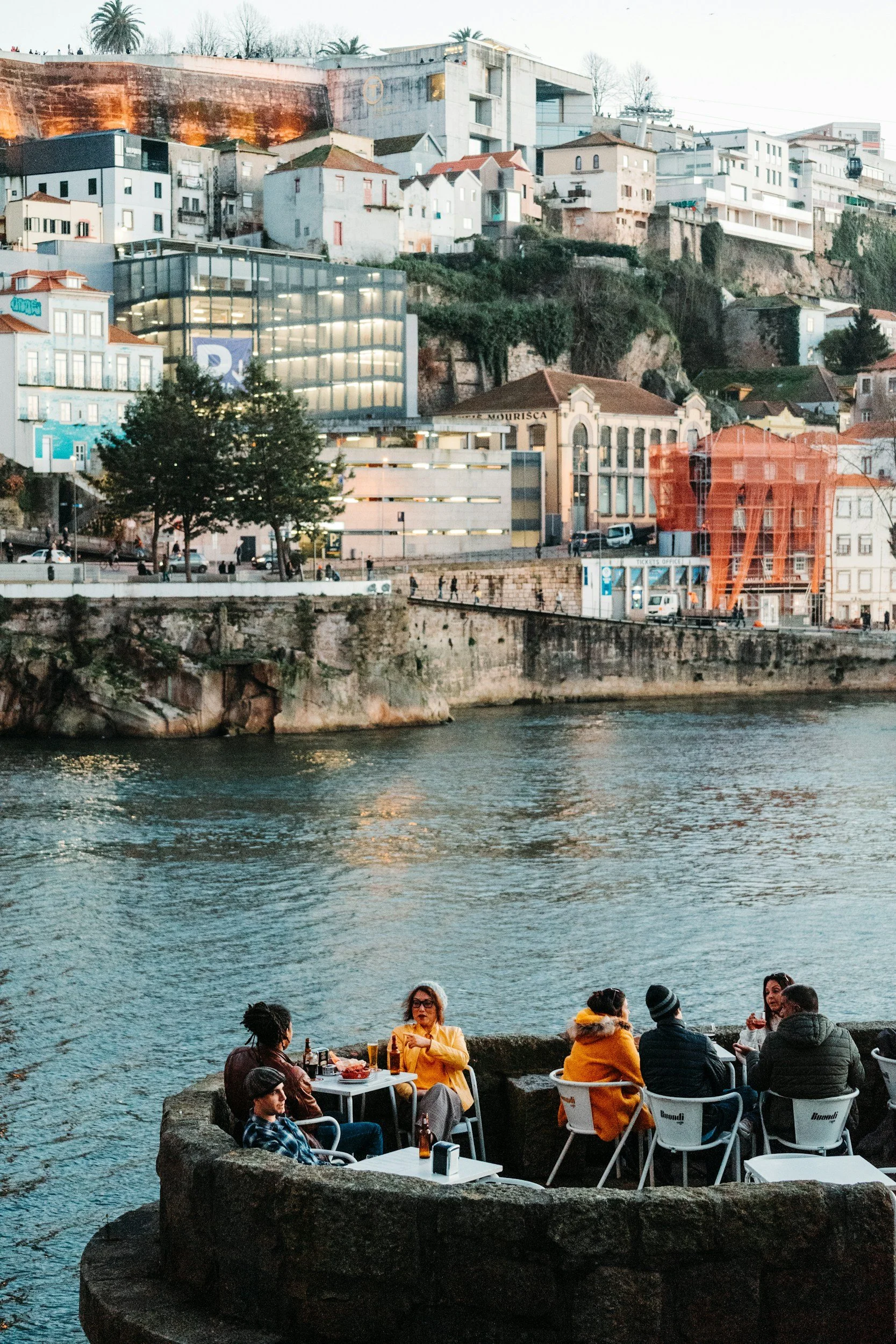 people eating out porto riverside